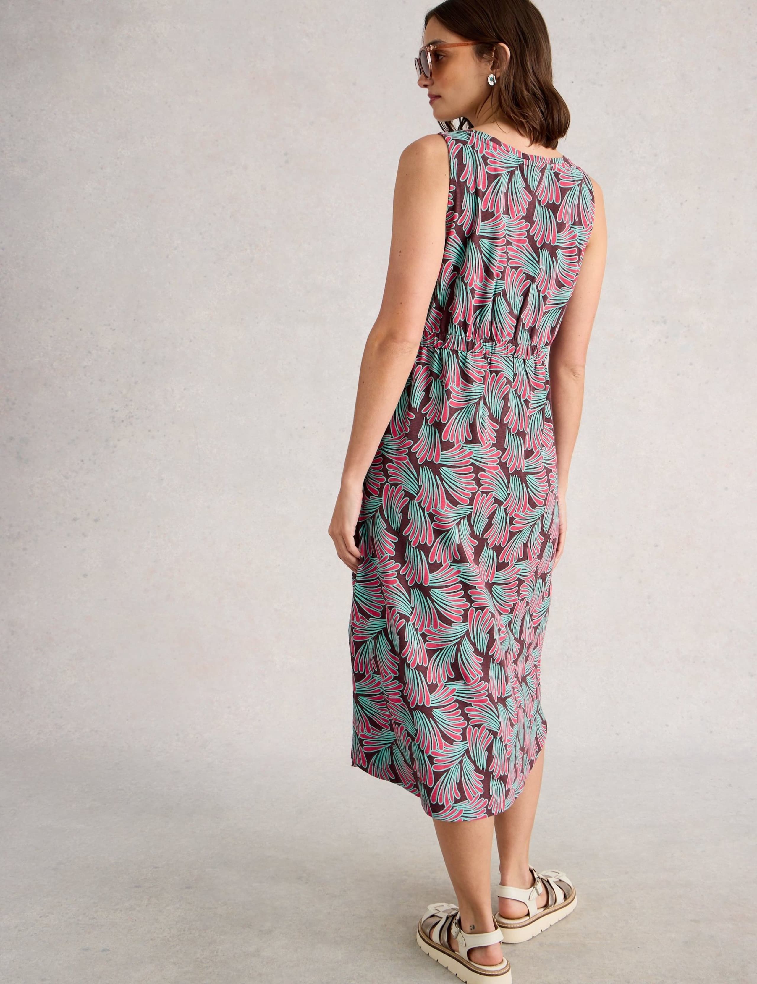 Pure Cotton Printed V-Neck Midi Waisted Dress 5 of 6