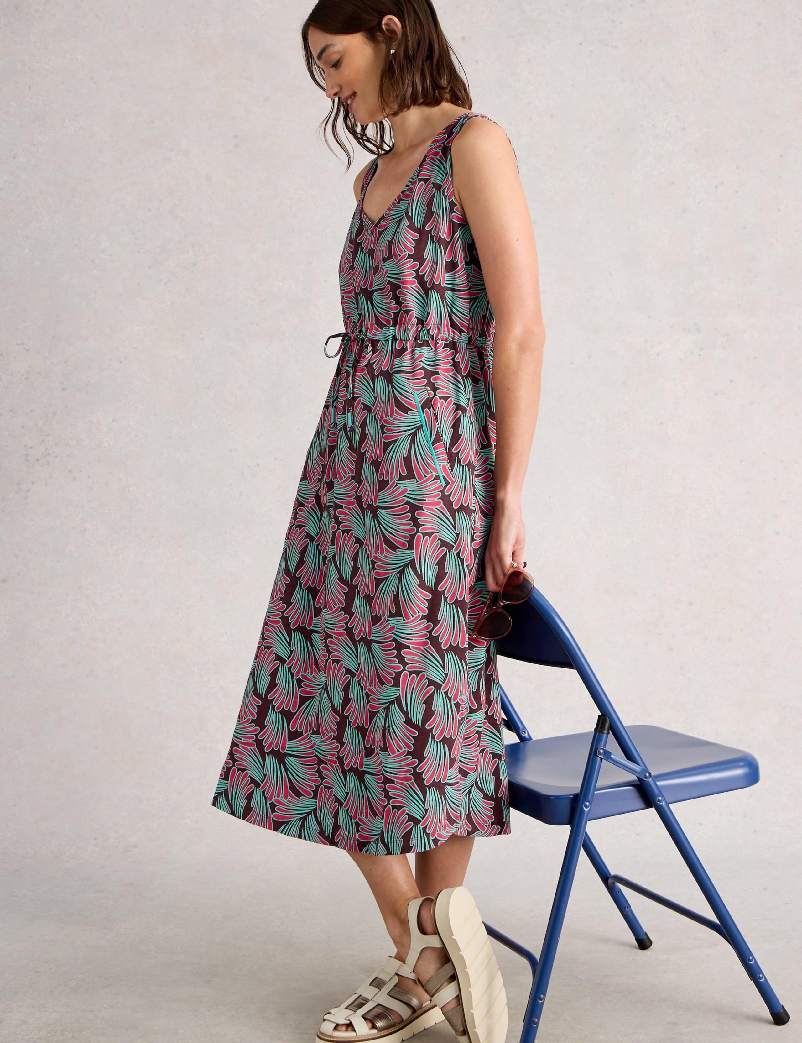 Pure Cotton Printed V-Neck Midi Waisted Dress 6 of 6