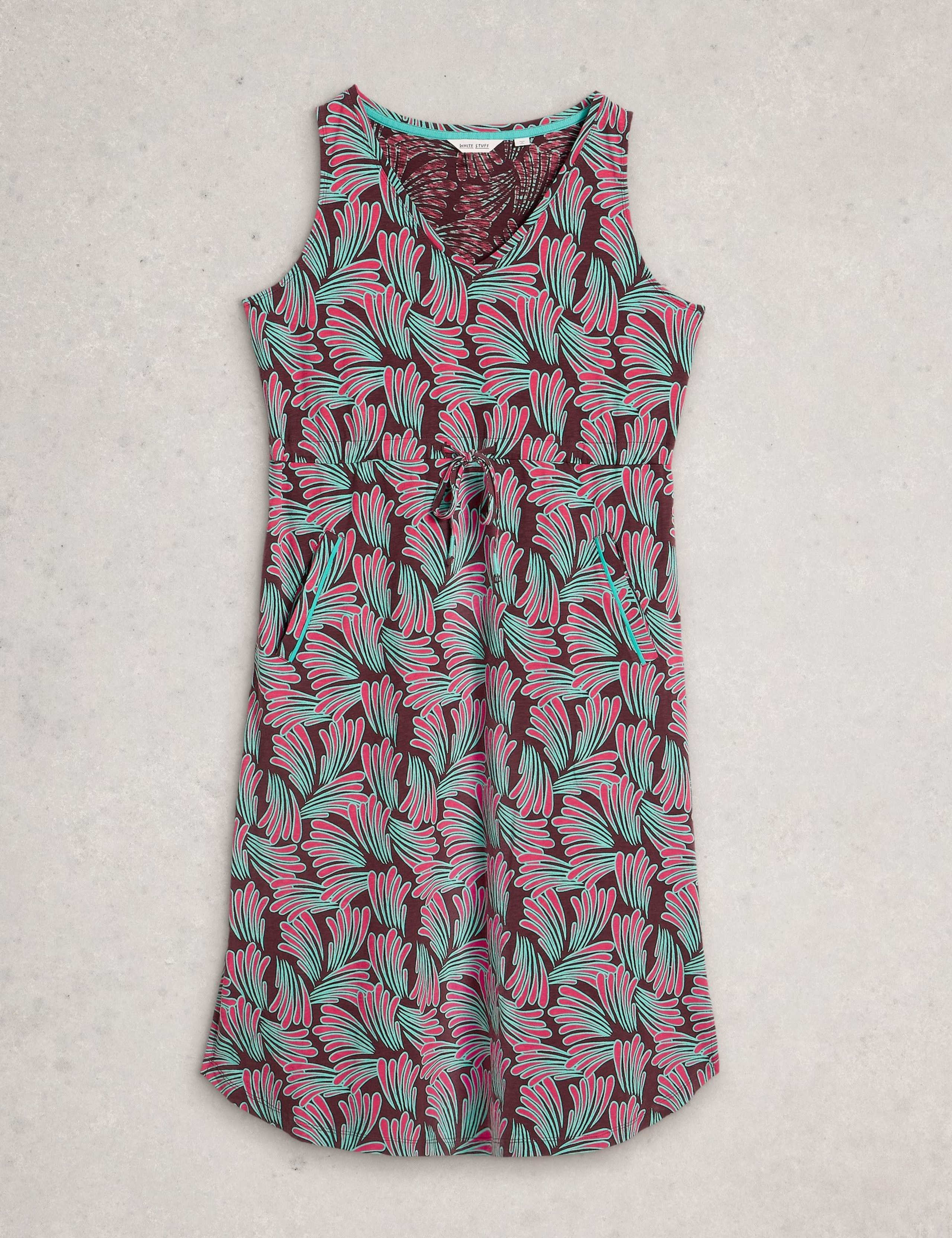 Pure Cotton Printed V-Neck Midi Waisted Dress 2 of 6