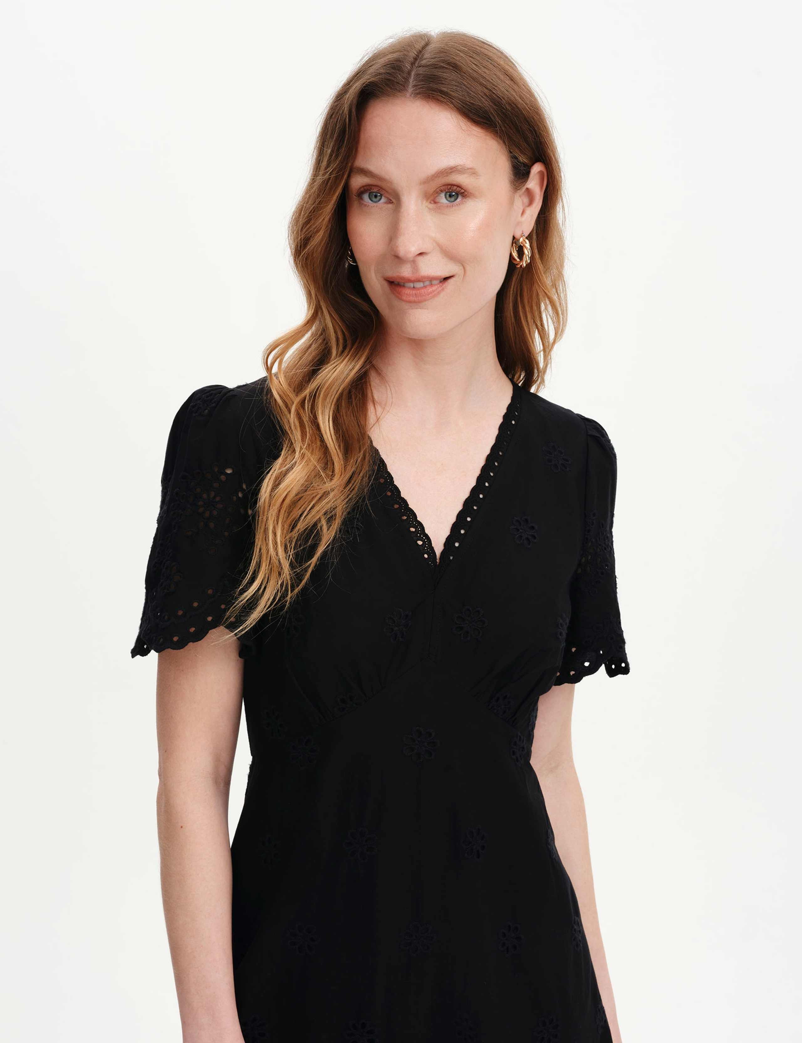 Pure Cotton Embroidered V-Neck Midi Dress 3 of 6
