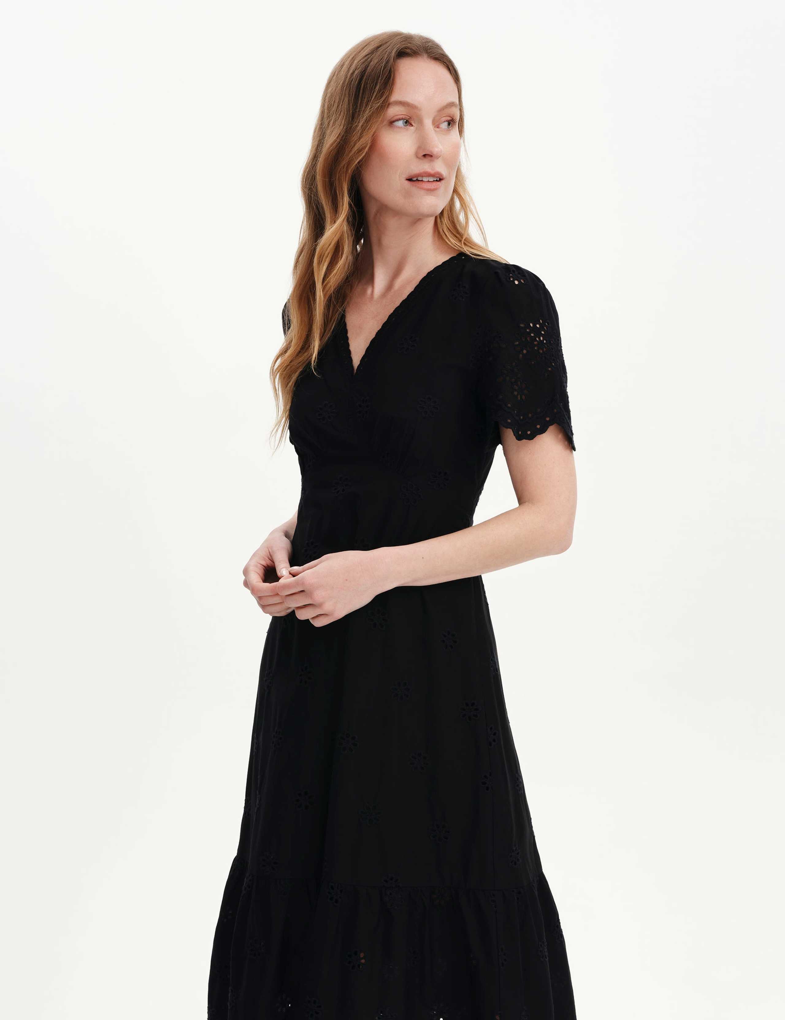 Pure Cotton Embroidered V-Neck Midi Dress 4 of 6