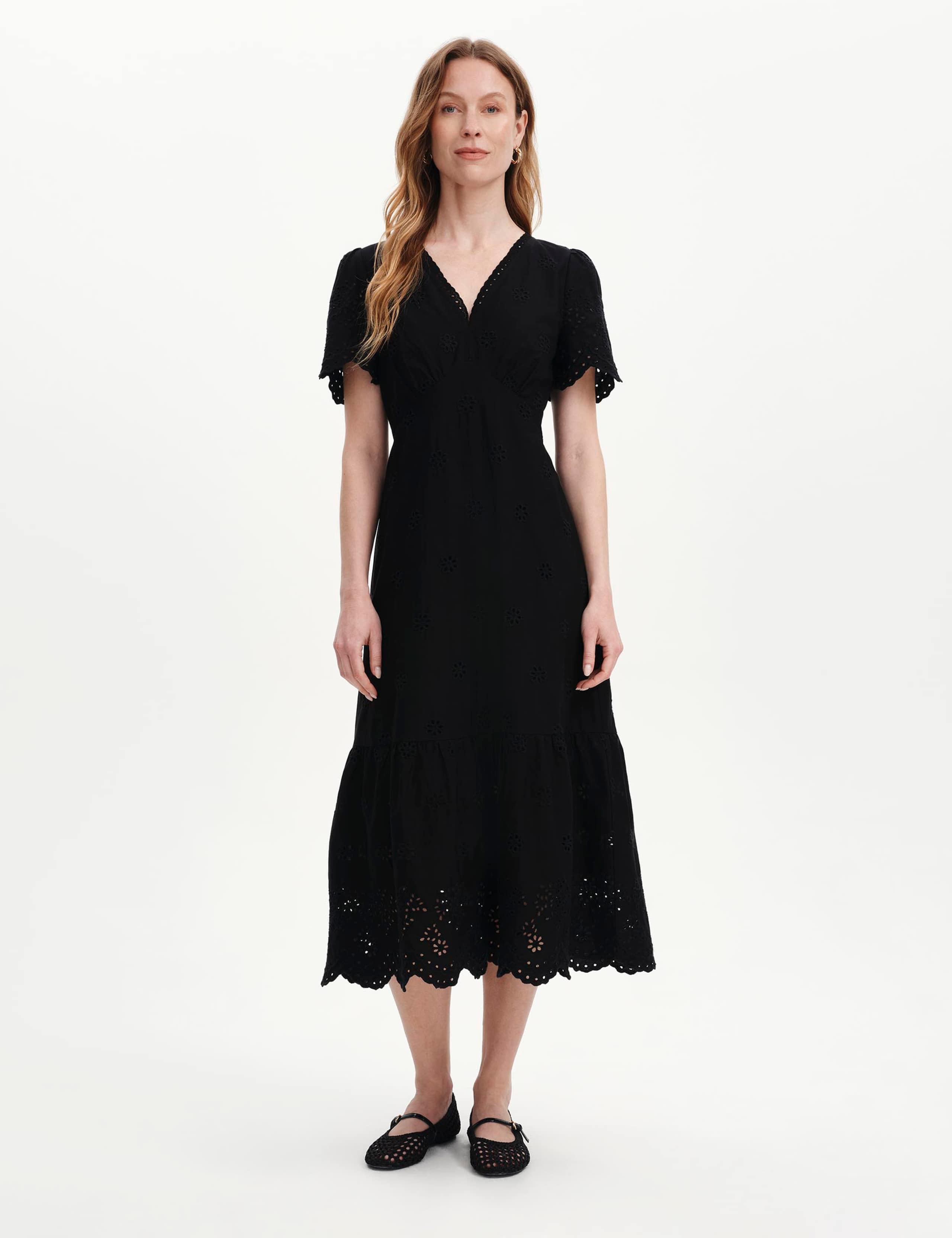Pure Cotton Embroidered V-Neck Midi Dress 5 of 6