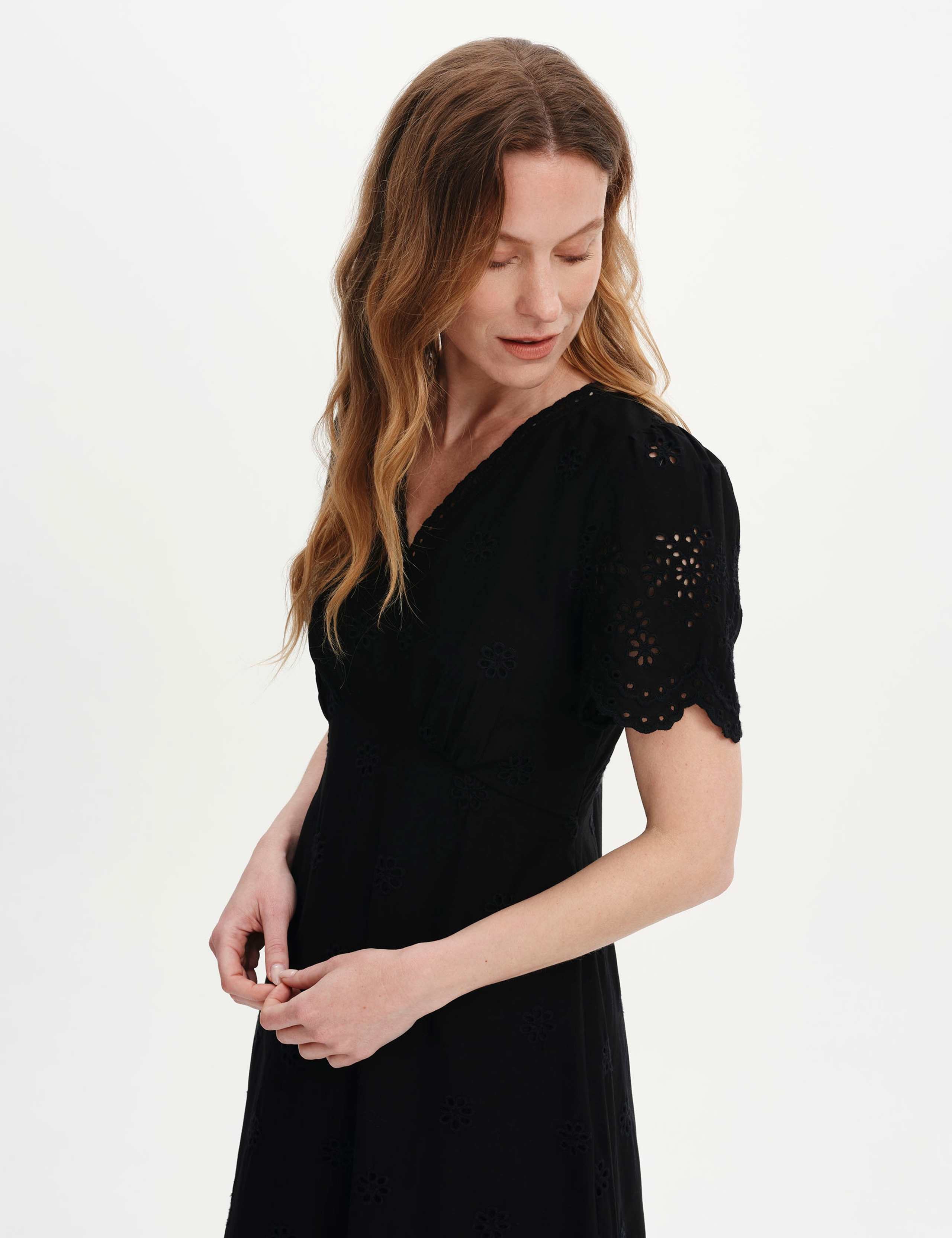 Pure Cotton Embroidered V-Neck Midi Dress 6 of 6