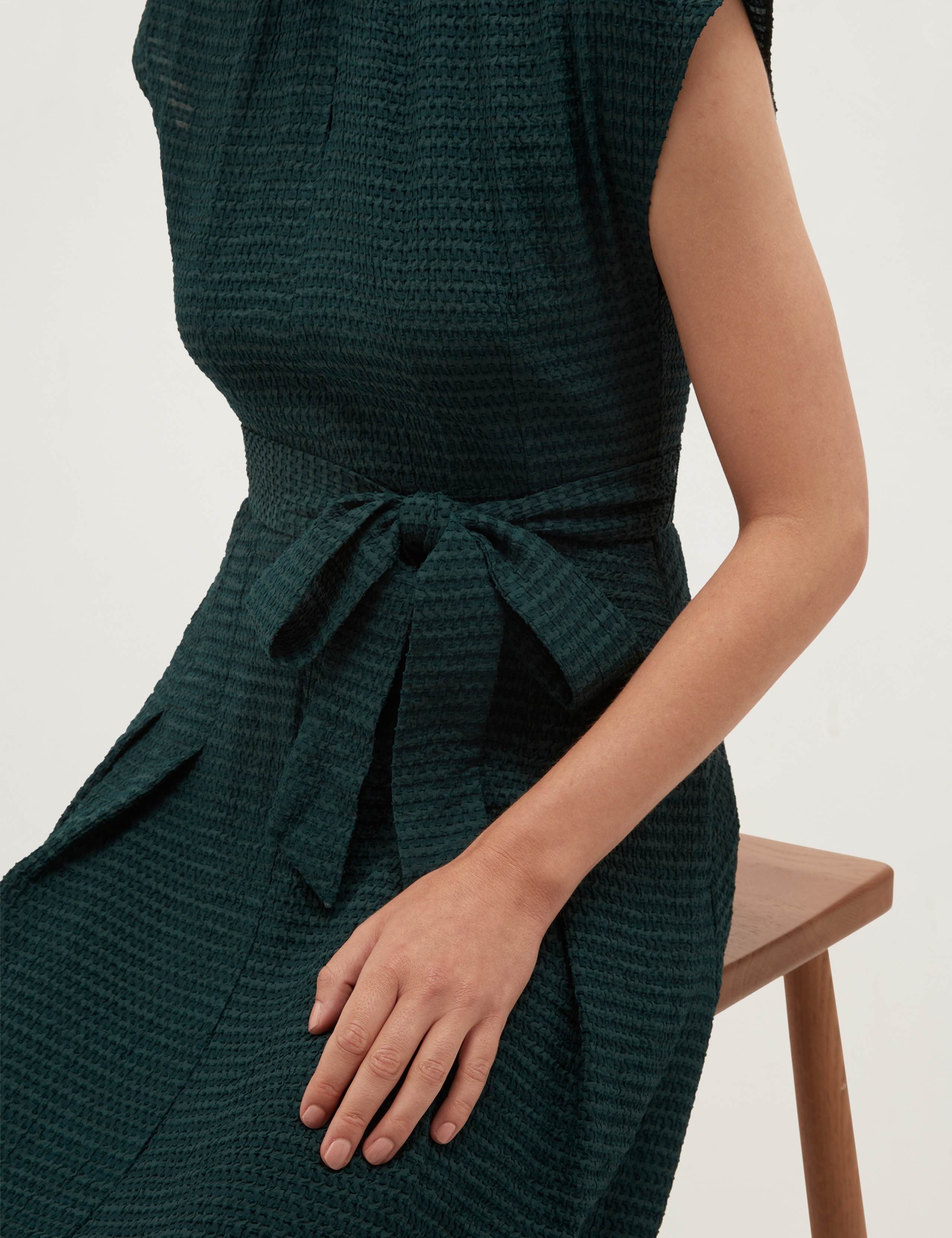Textured Tie Waist Knee Length Skater Dress 5 of 6