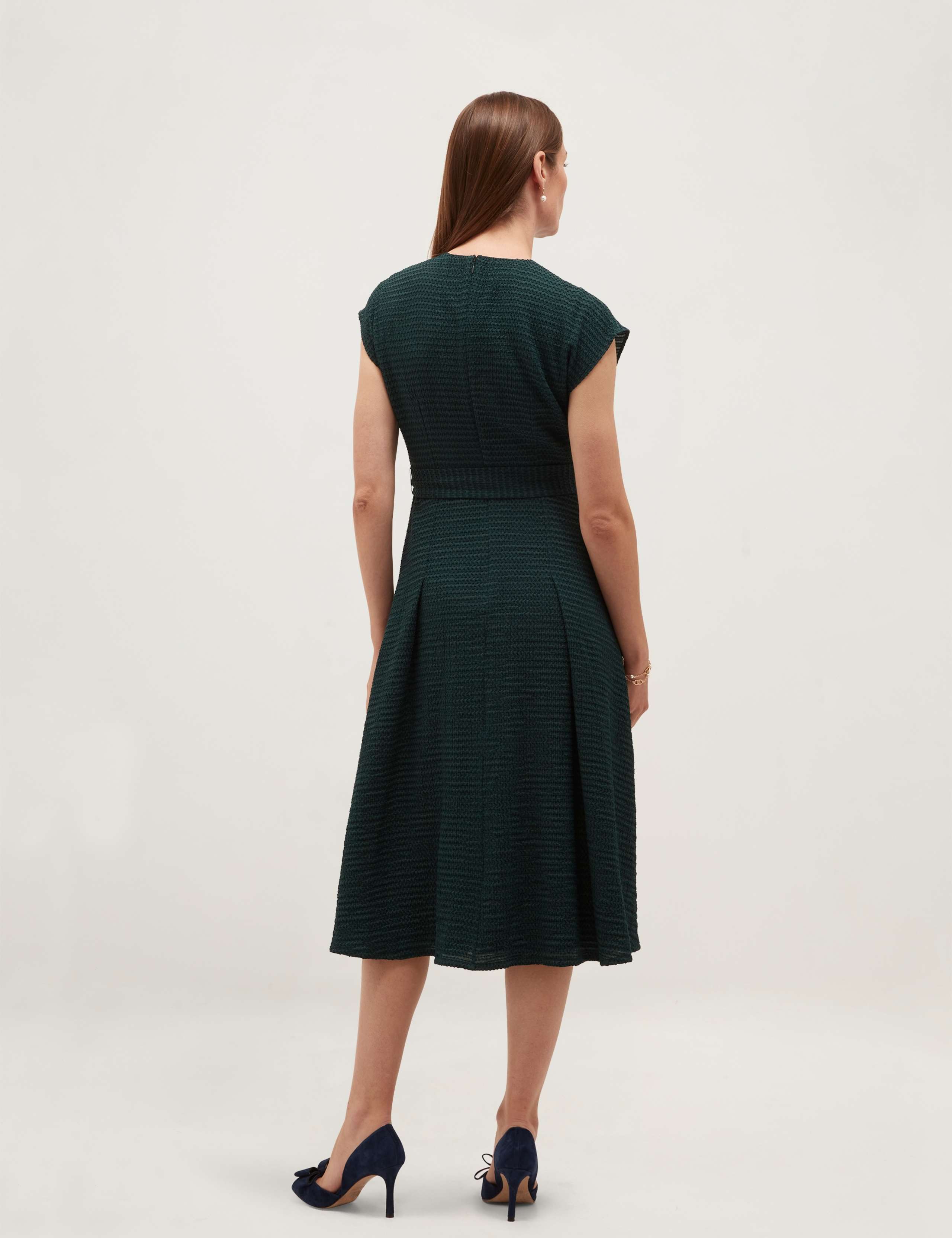 Textured Tie Waist Knee Length Skater Dress 6 of 6