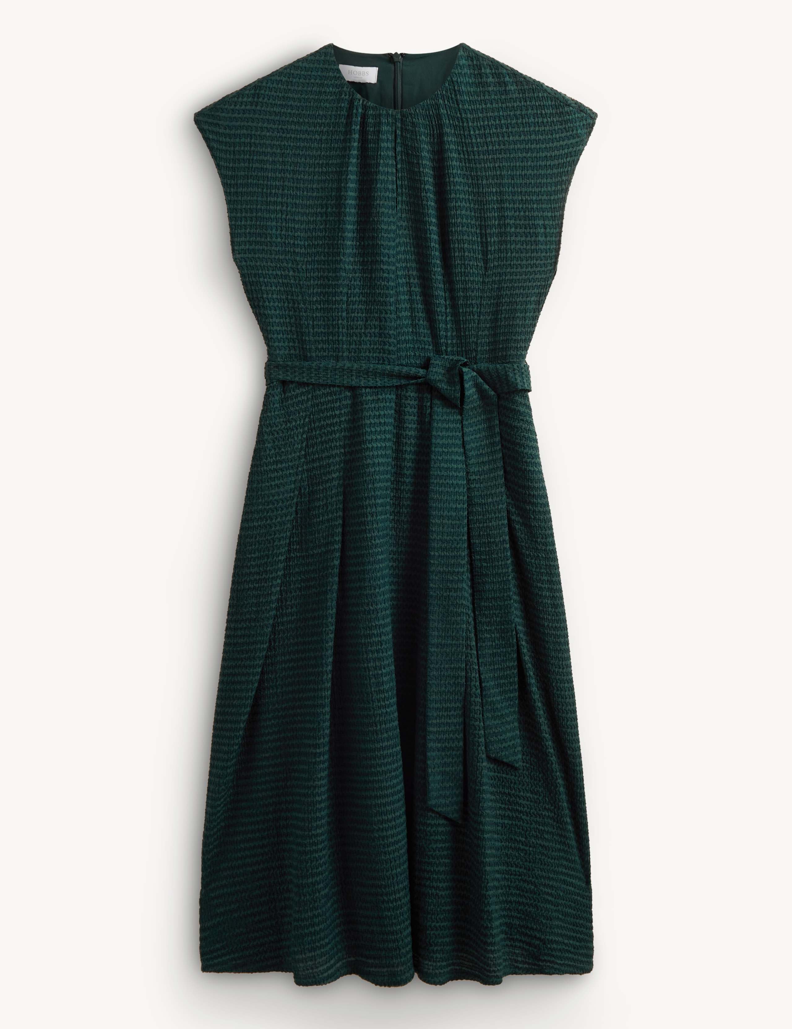 Textured Tie Waist Knee Length Skater Dress 2 of 6