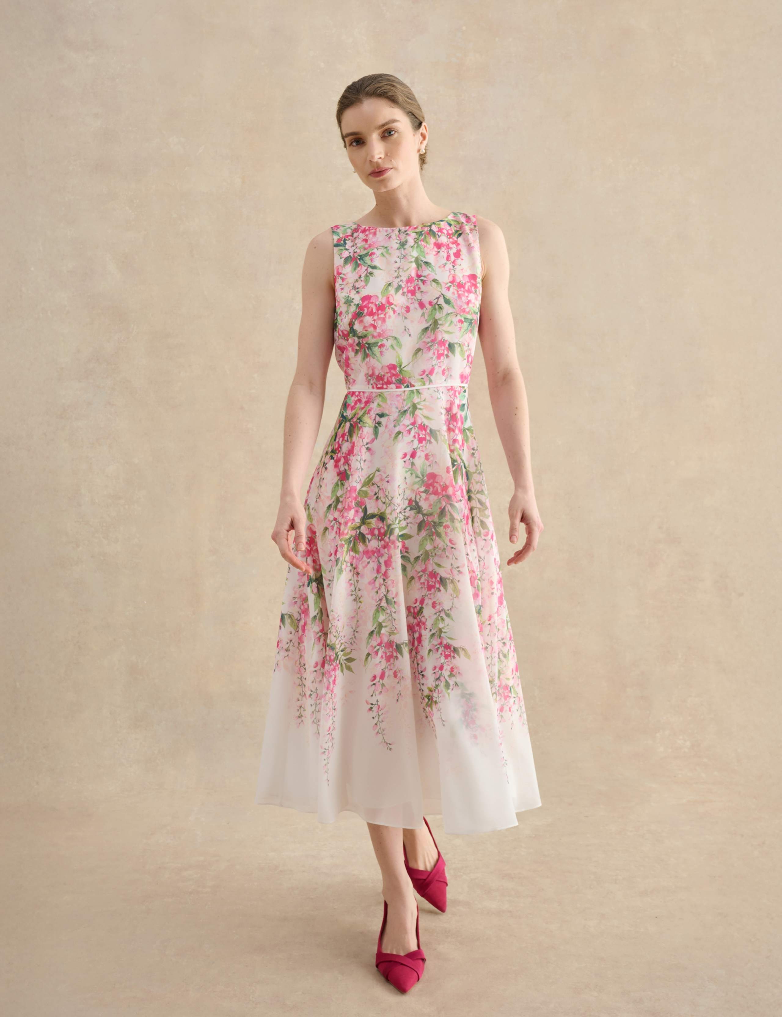 Sheer Floral Midi Skater Dress 1 of 6