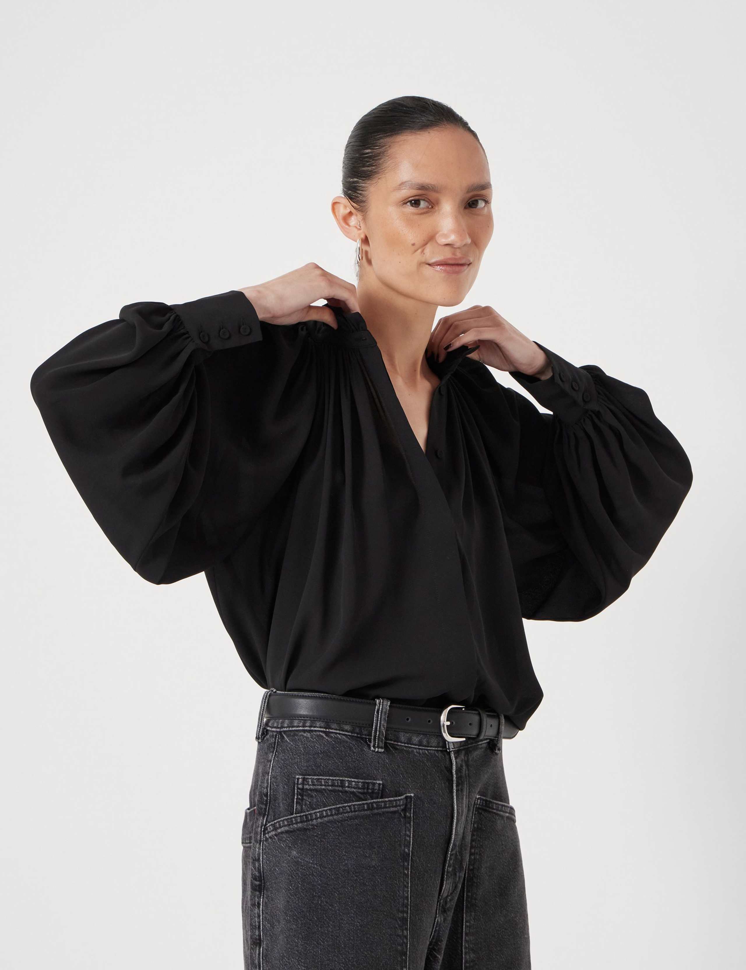High Neck Blouson Sleeve Blouse 4 of 6