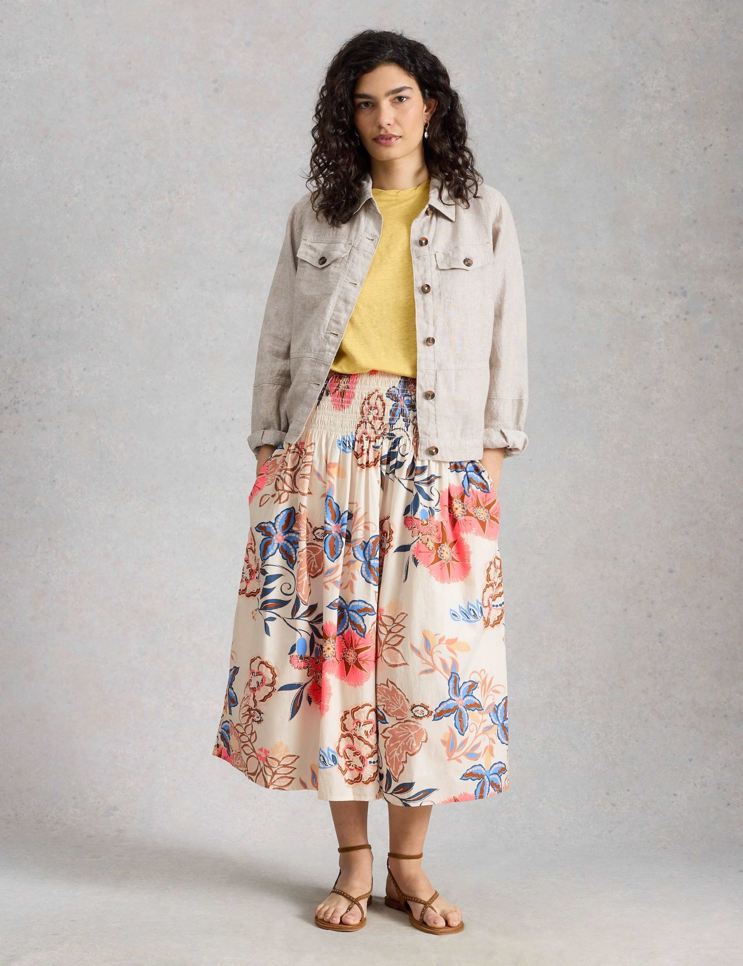 Pure Cotton Floral Shirred Midi Skirt 3 of 6