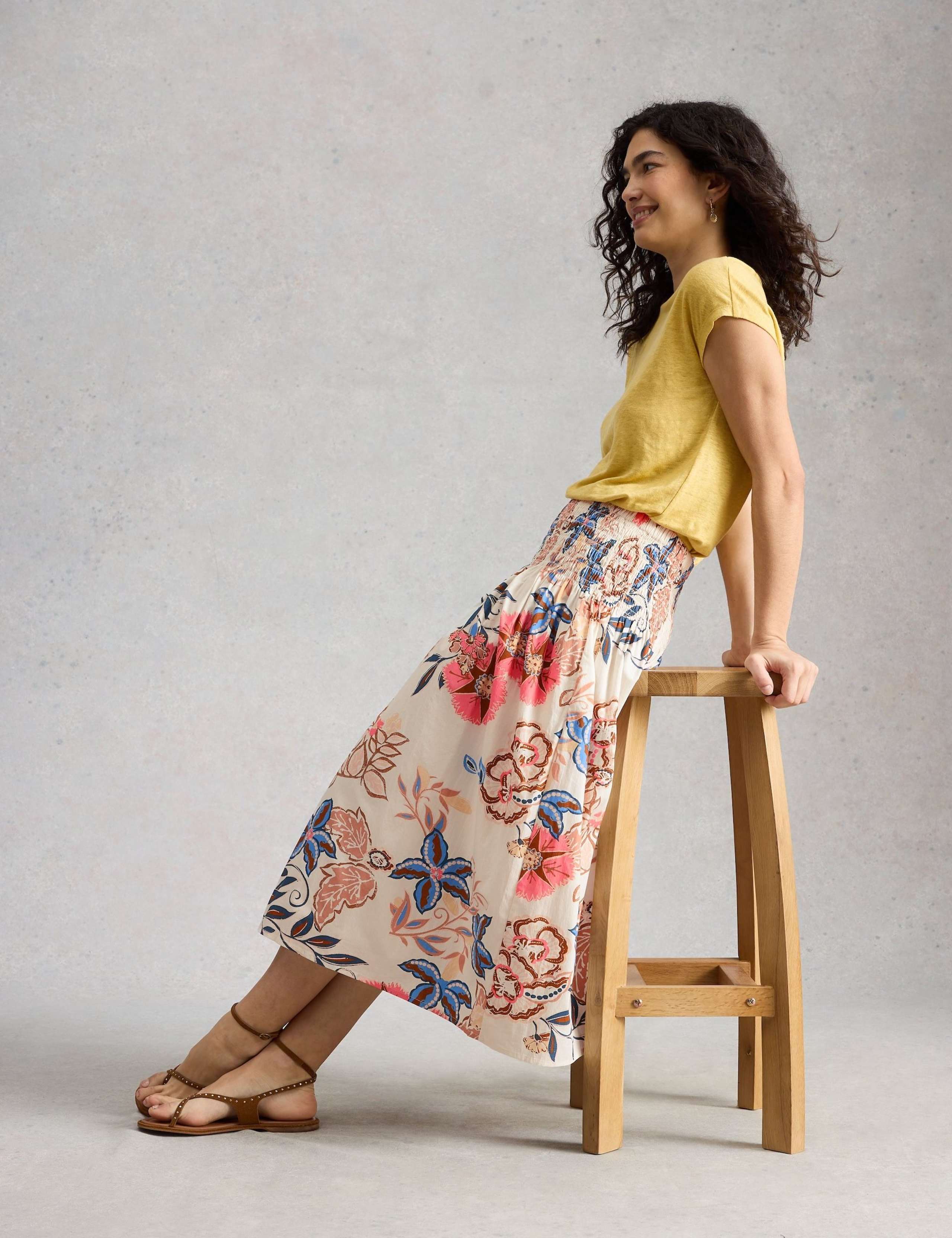 Pure Cotton Floral Shirred Midi Skirt 4 of 6