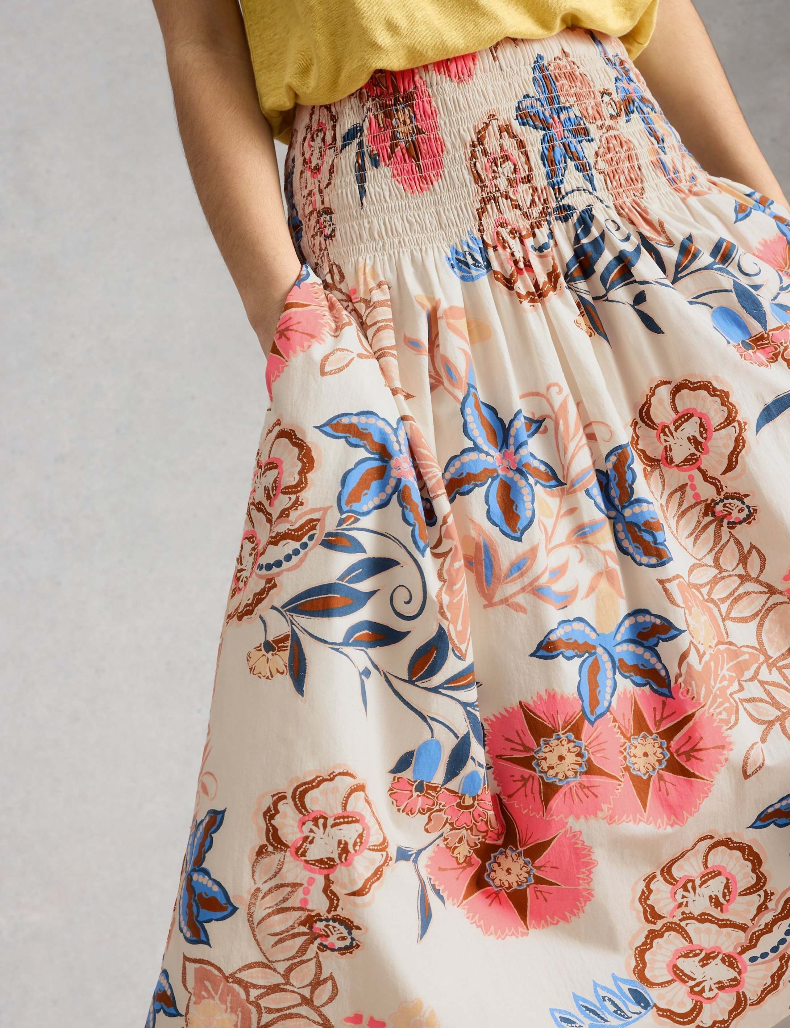 Pure Cotton Floral Shirred Midi Skirt 5 of 6