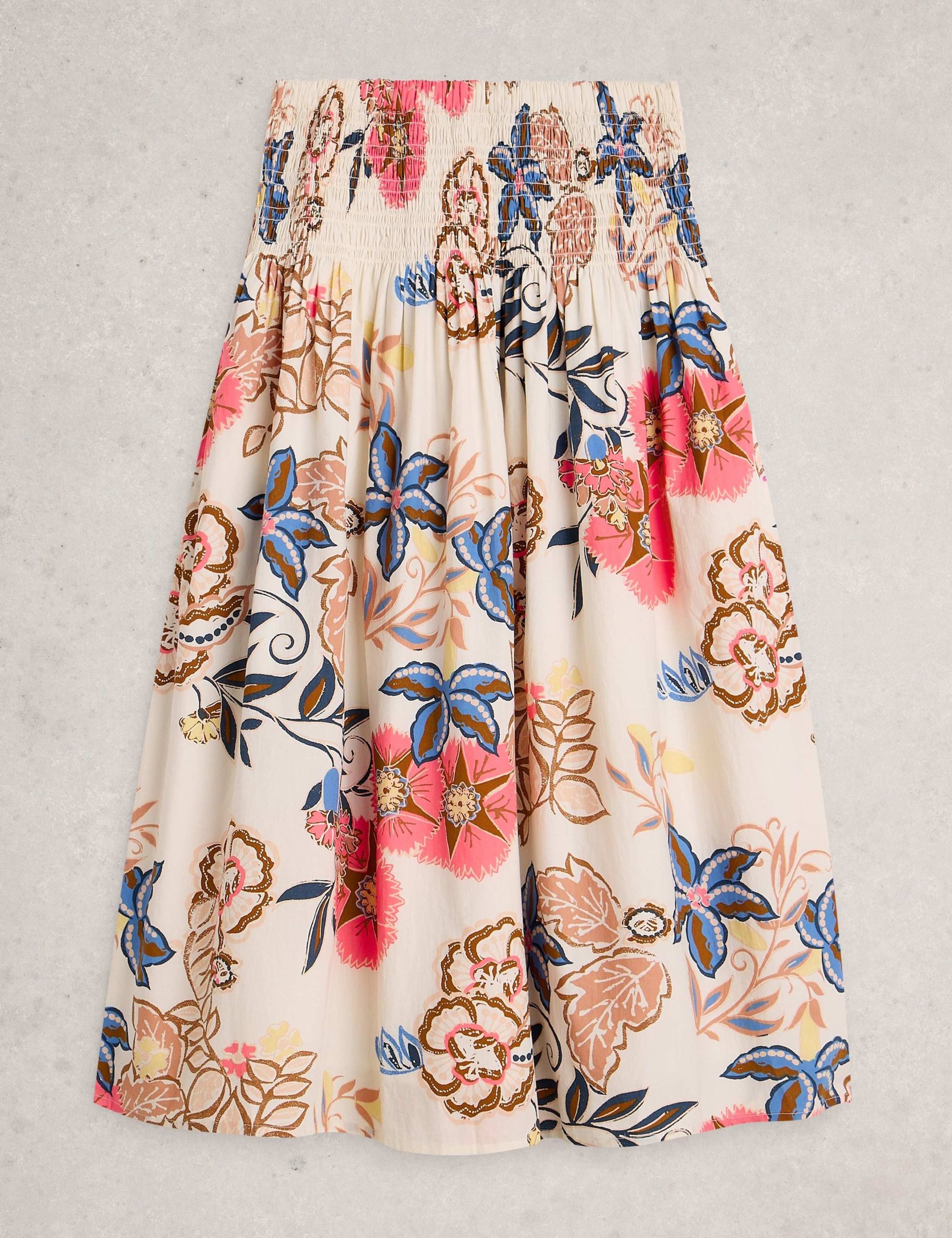 Pure Cotton Floral Shirred Midi Skirt 2 of 6