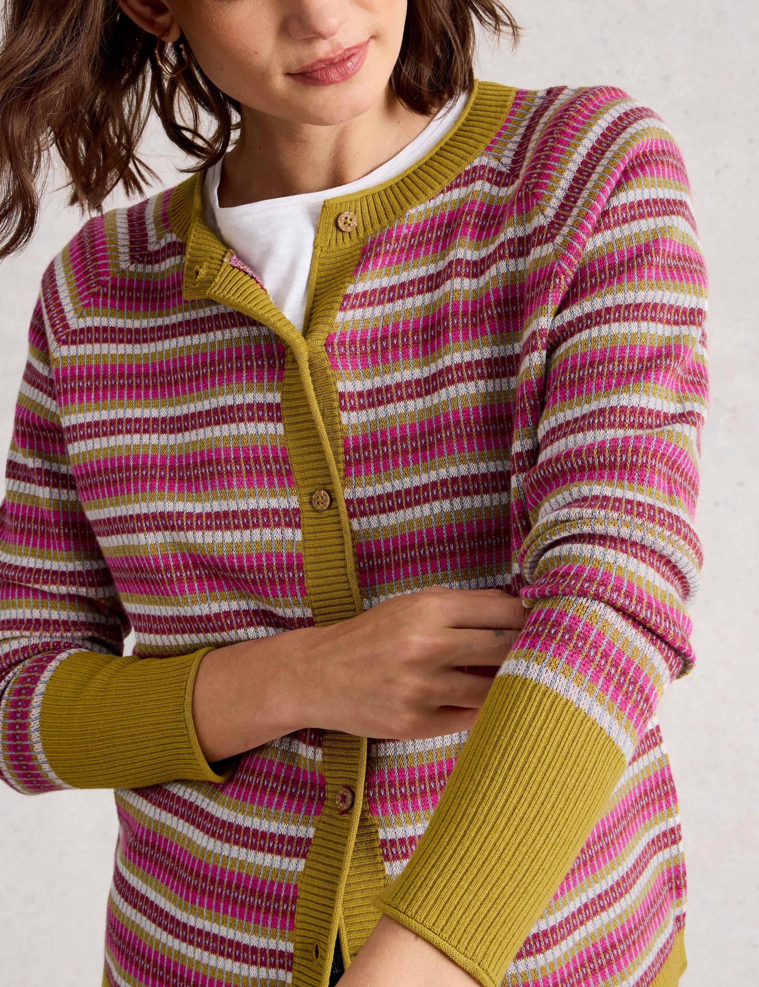 Cotton Striped Round Neck Cardigan 4 of 5