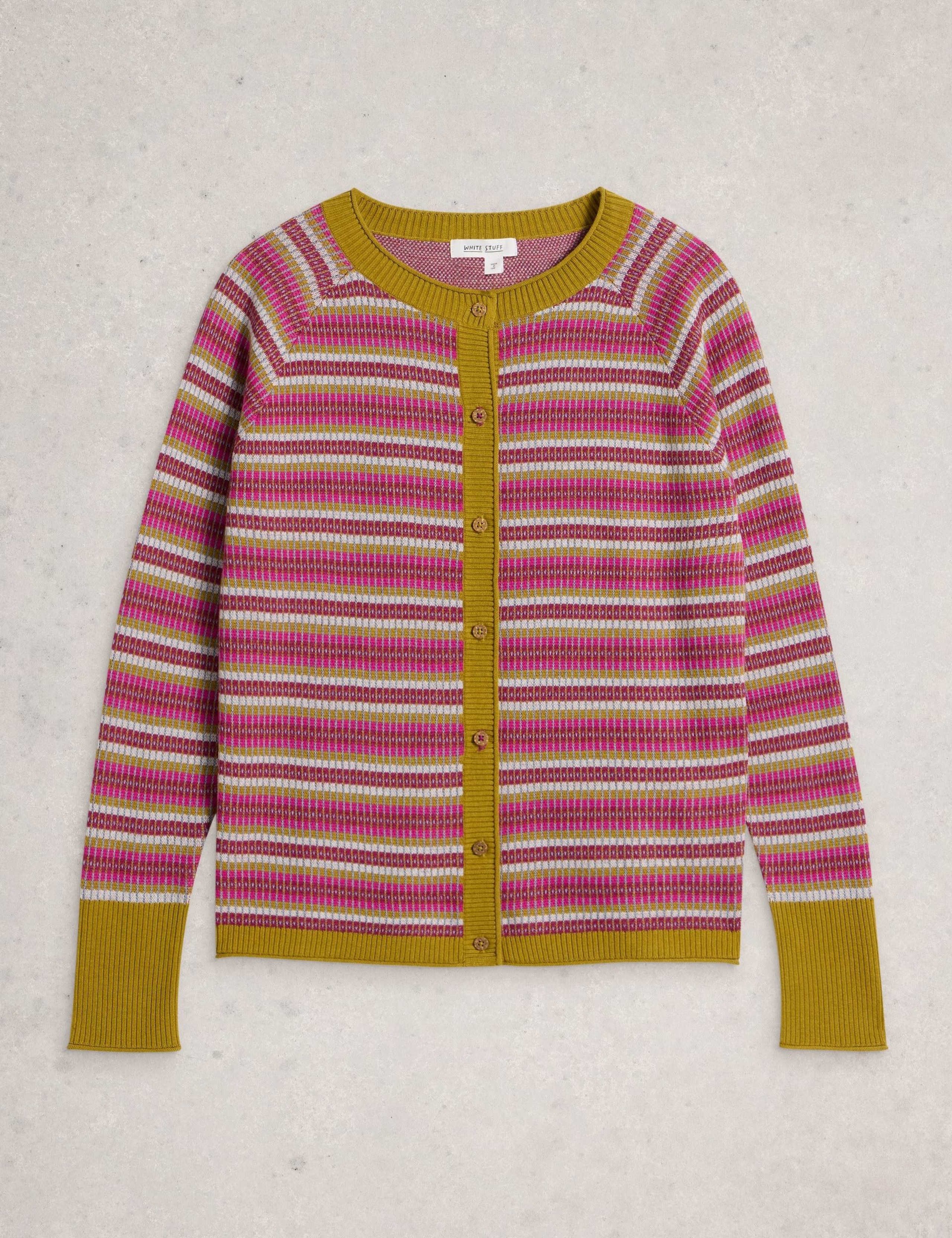 Cotton Striped Round Neck Cardigan 2 of 5