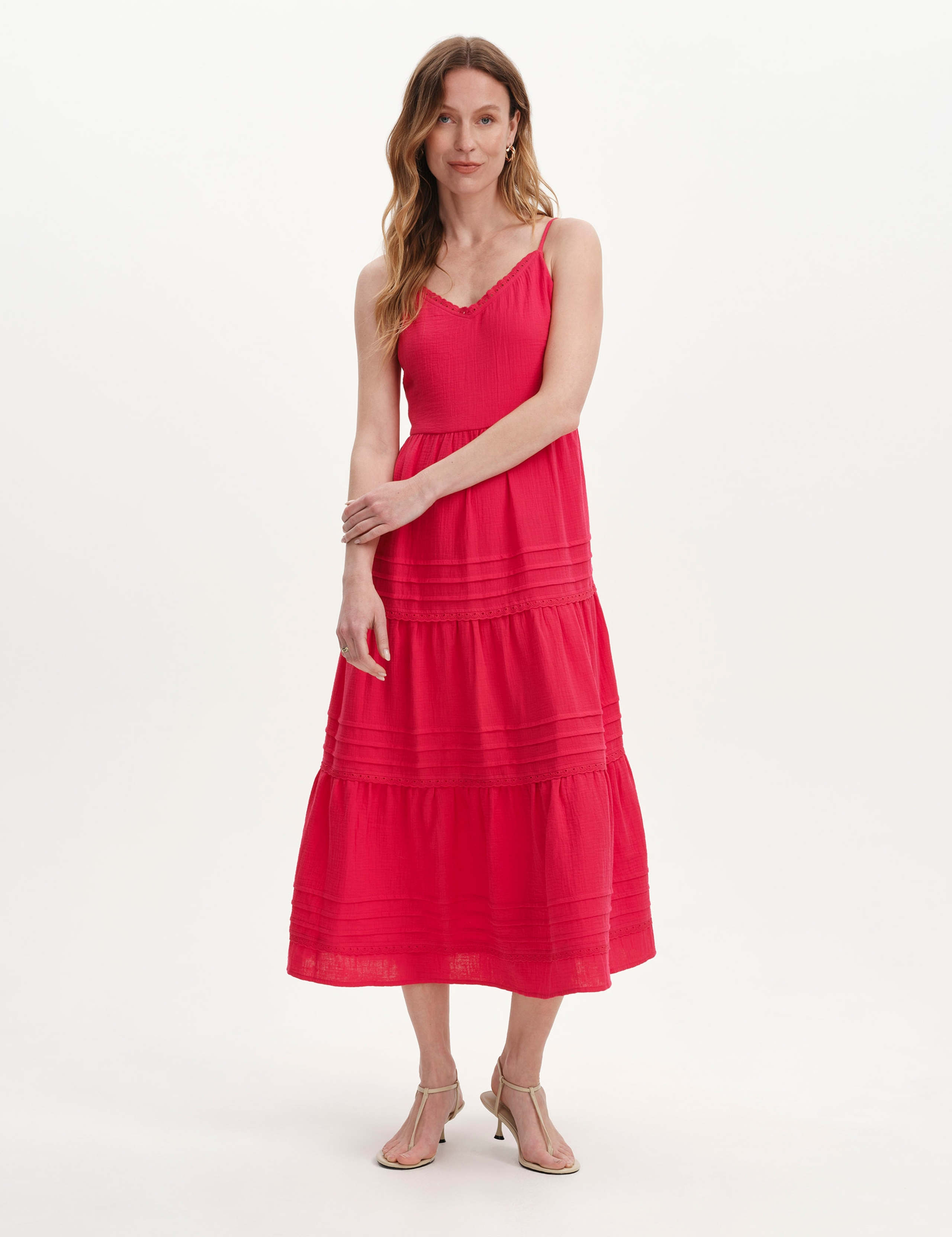 Pure Cotton V-Neck Strappy Midi Tiered Dress 1 of 7