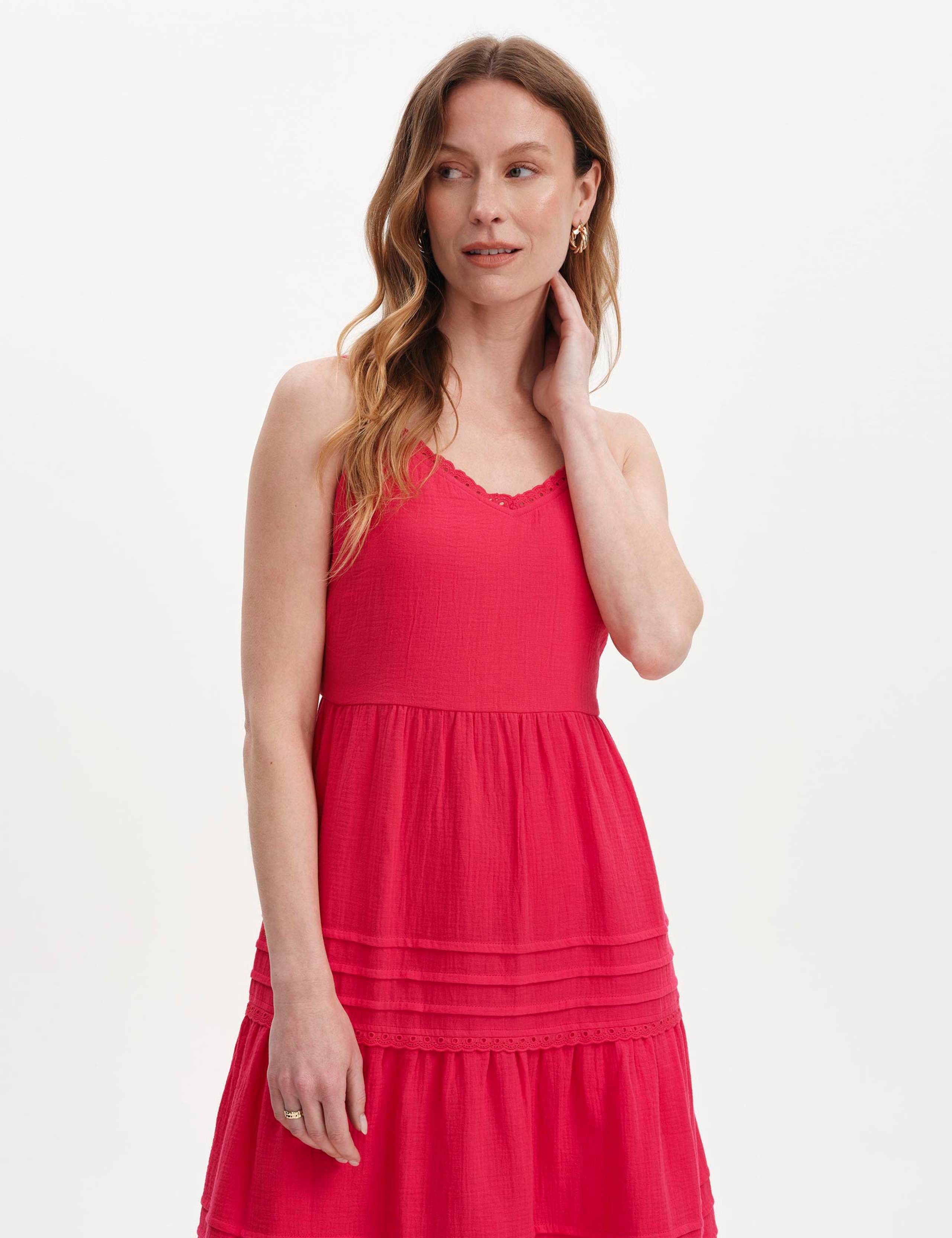 Pure Cotton V-Neck Strappy Midi Tiered Dress 2 of 7
