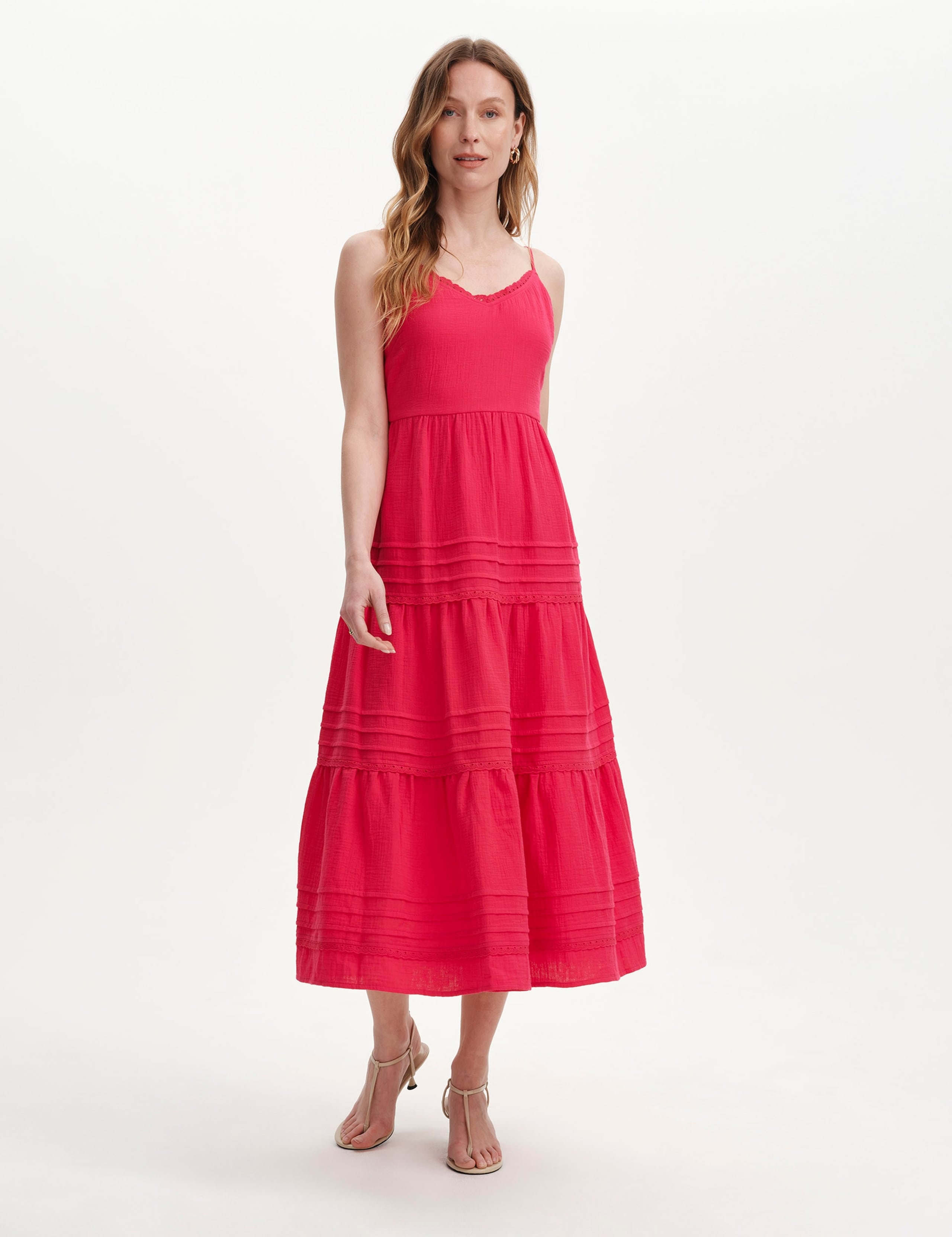 Pure Cotton V-Neck Strappy Midi Tiered Dress 3 of 7