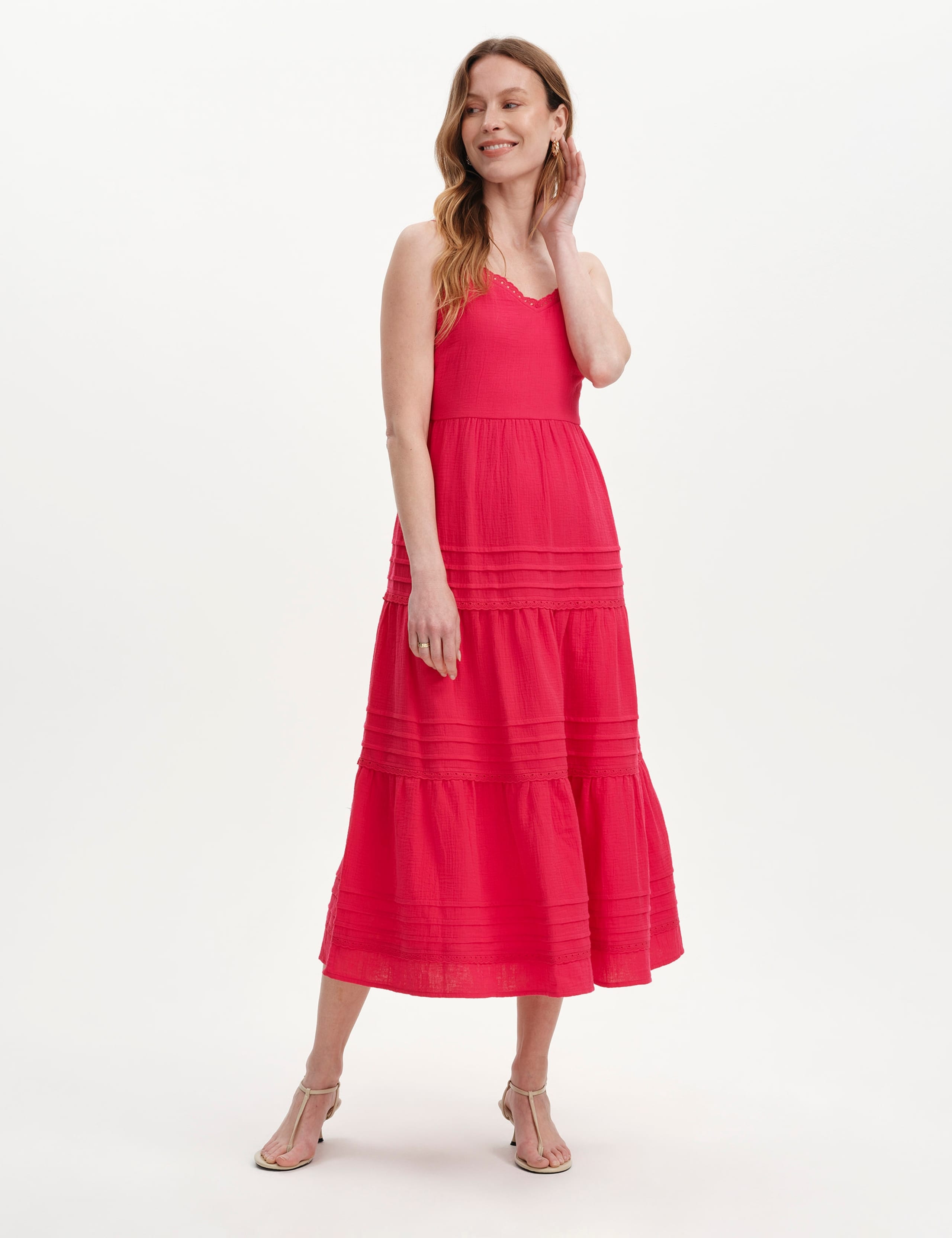 Pure Cotton V-Neck Strappy Midi Tiered Dress 7 of 7