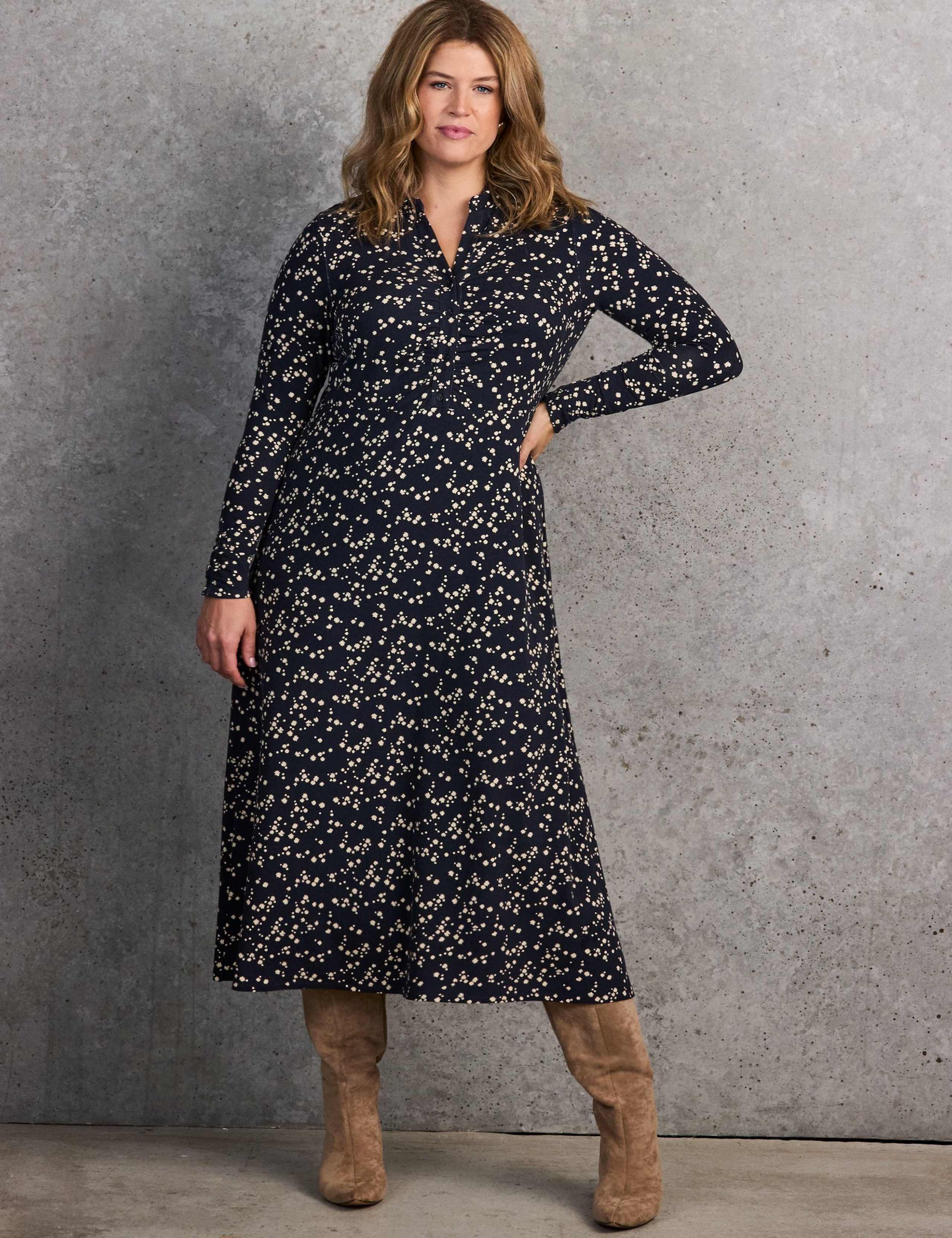 Ditsy Floral Notch Neck Midaxi Shirt Dress 1 of 6