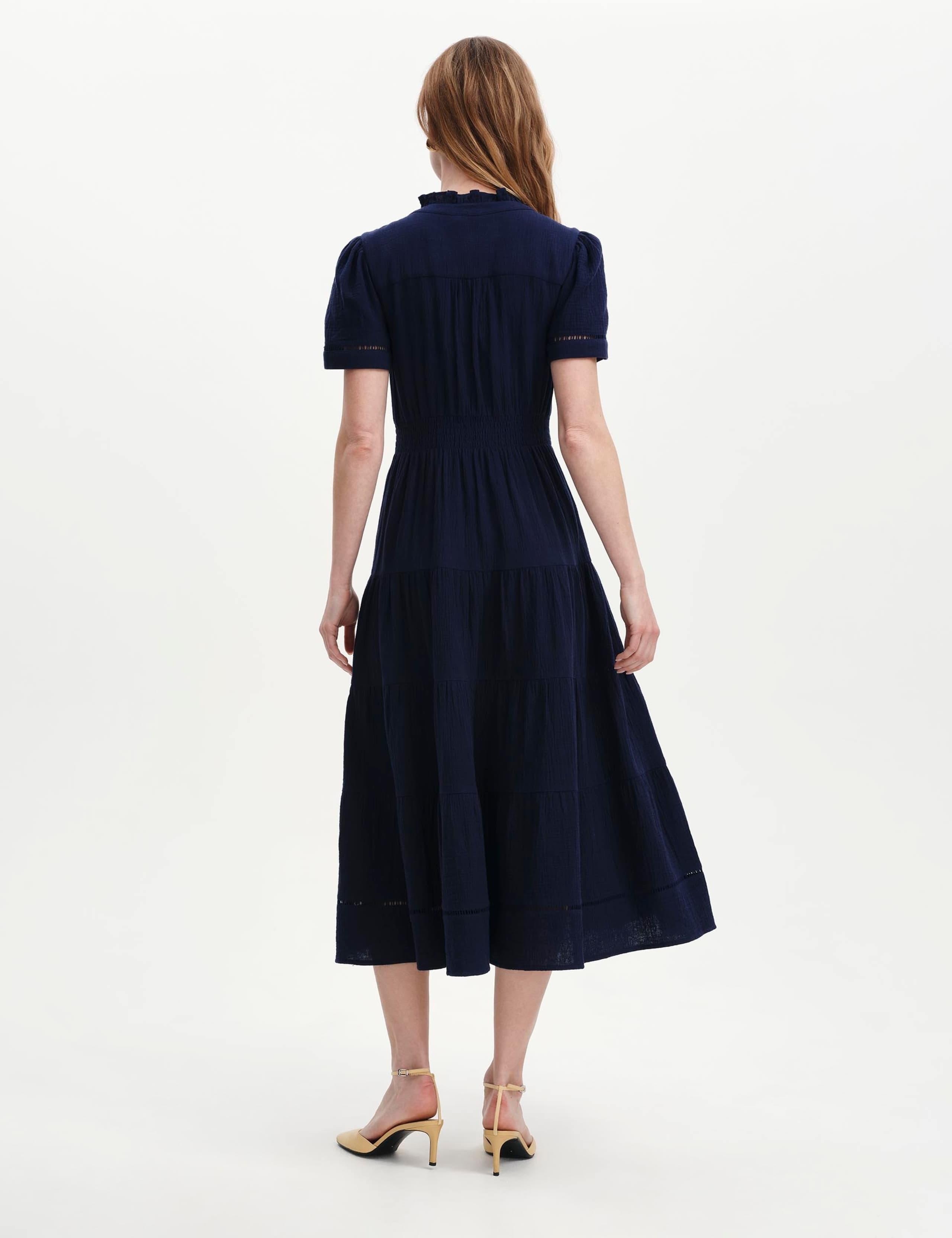 Pure Cotton Textured High Neck Midi Dress 2 of 6