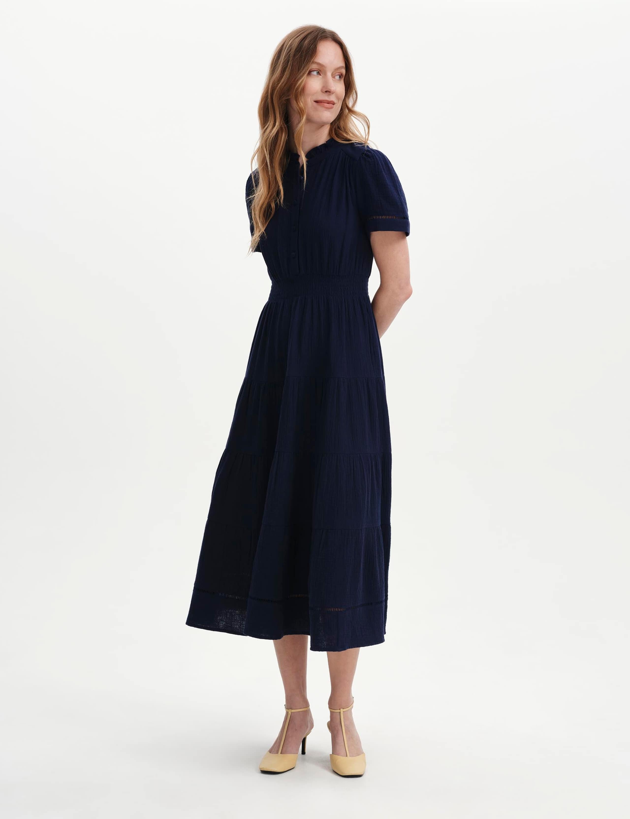 Pure Cotton Textured High Neck Midi Dress 6 of 6