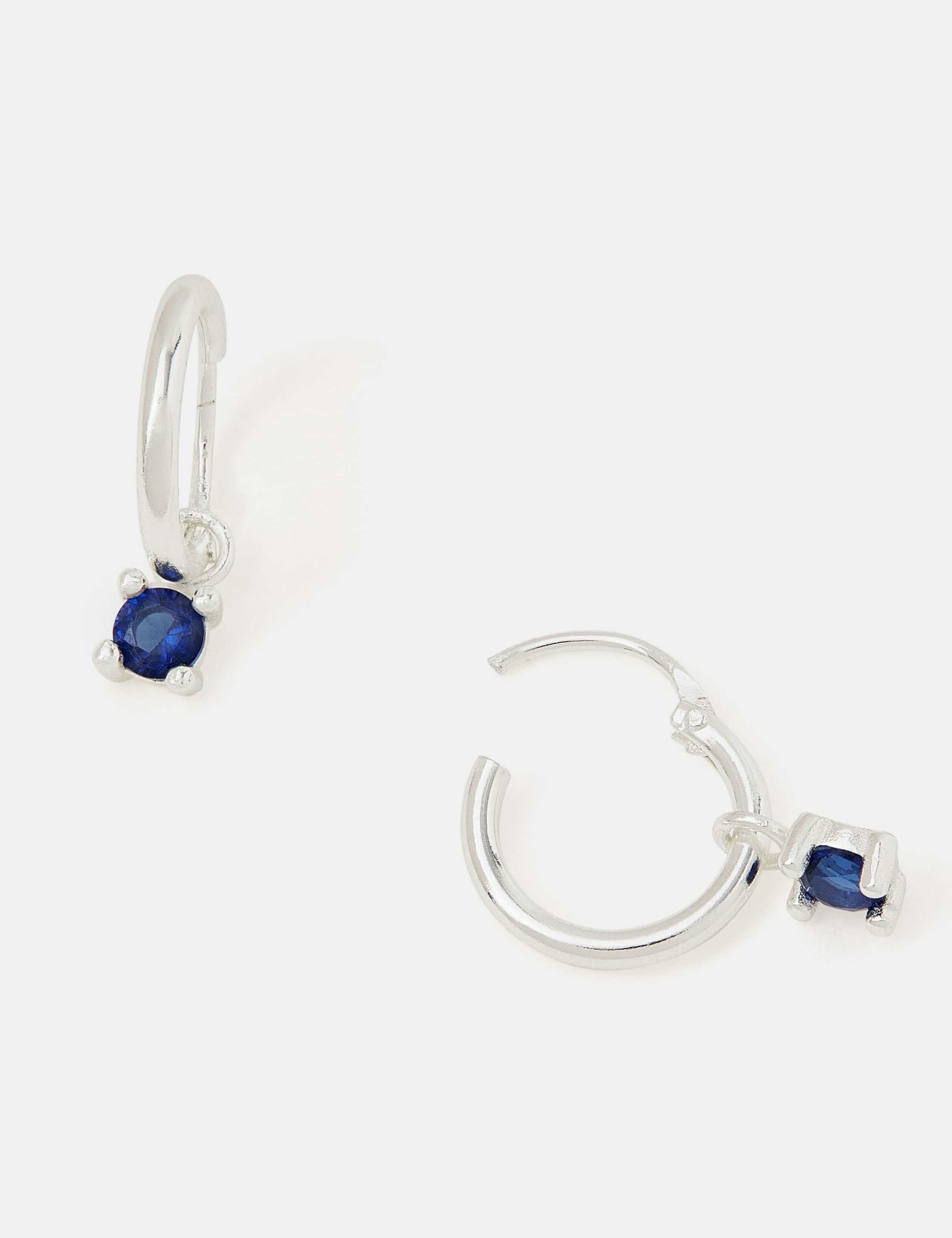 Sterling Silver Blue Drop Hoop Earrings 2 of 2