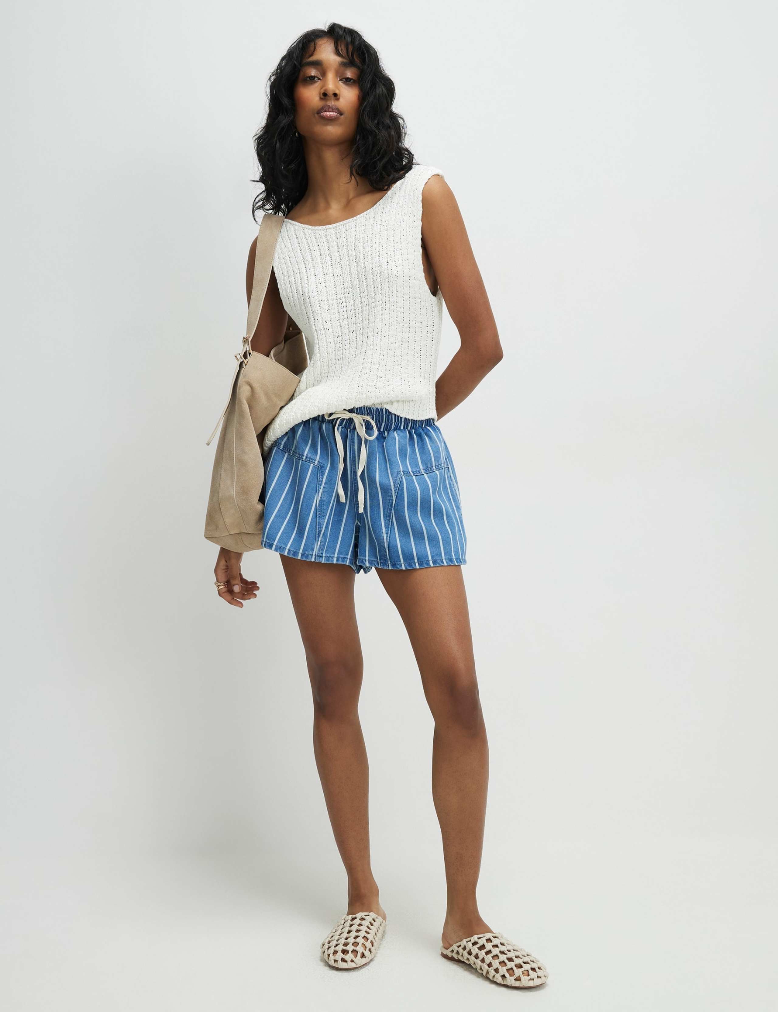 Denim Striped High Waisted Shorts 2 of 4