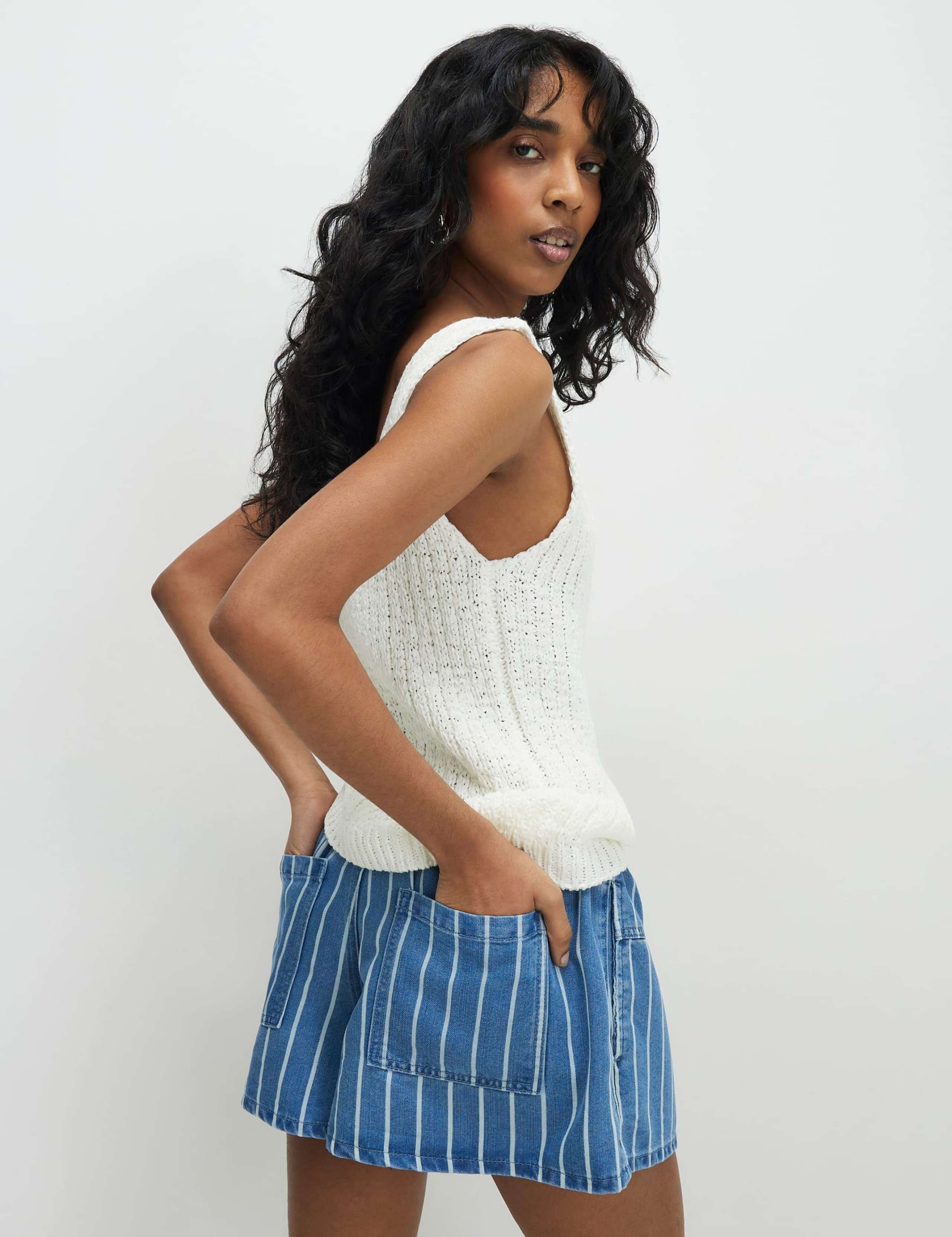 Denim Striped High Waisted Shorts 4 of 4