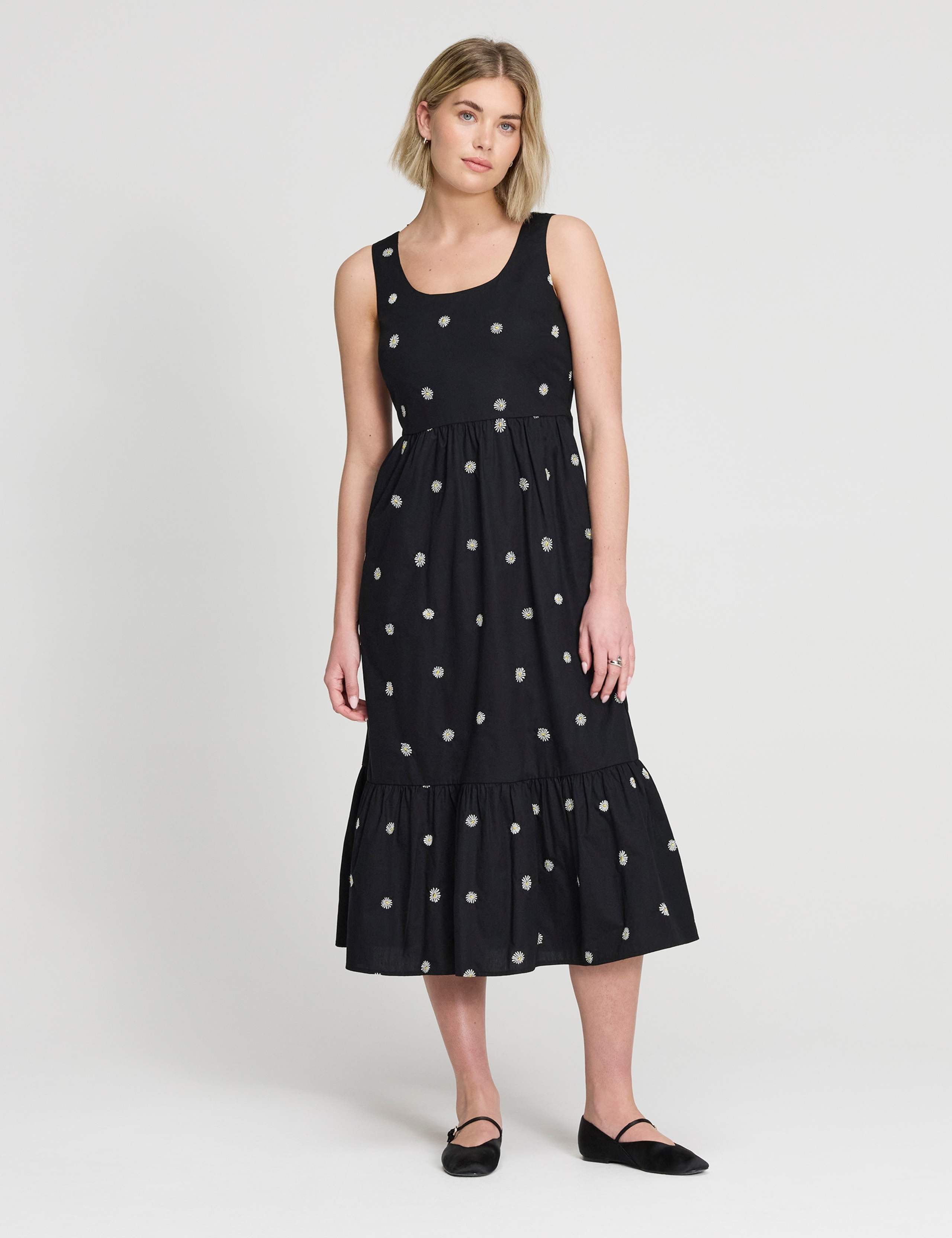 Pure Cotton Embroidered Midi Waisted Dress 2 of 7