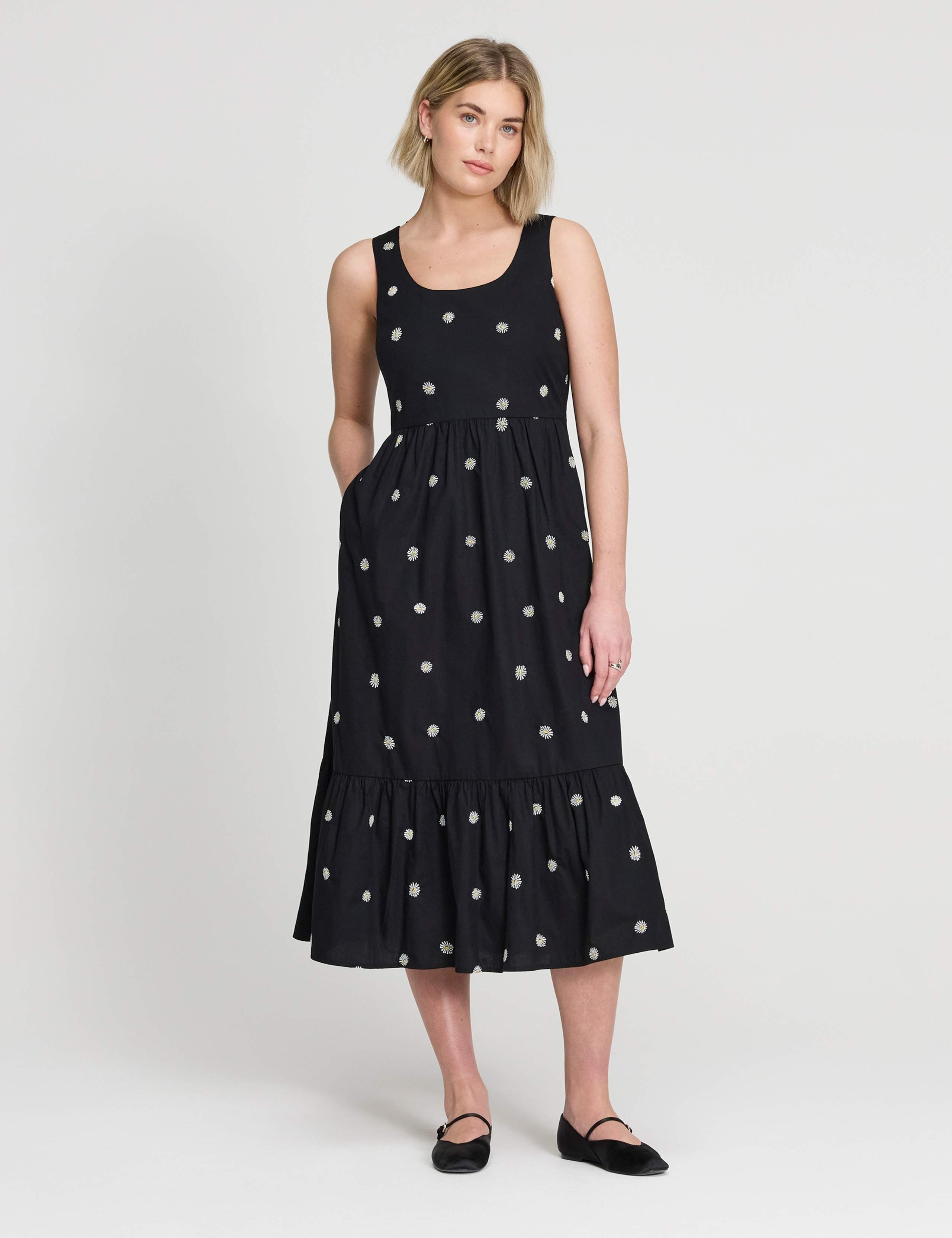 Pure Cotton Embroidered Midi Waisted Dress 4 of 7