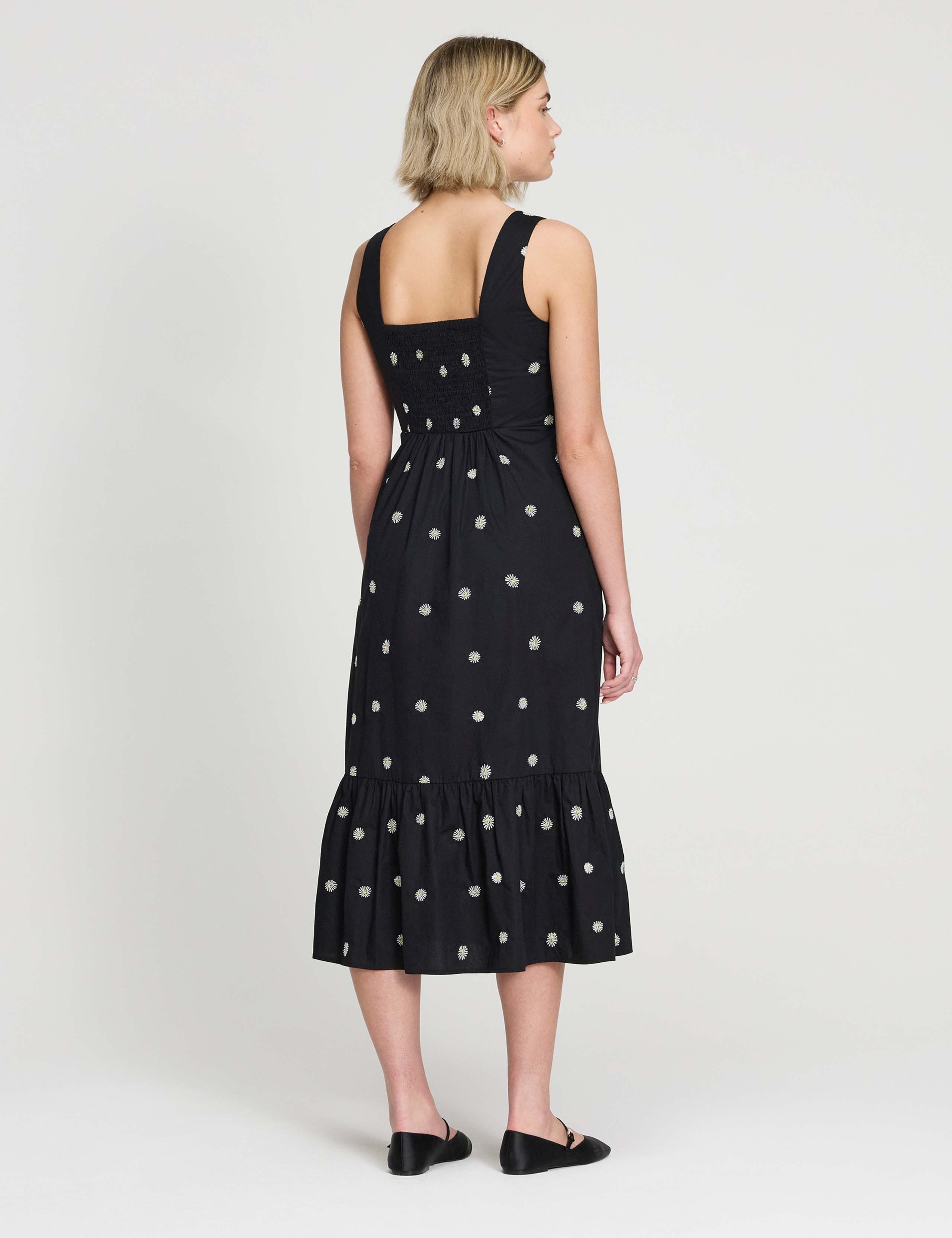 Pure Cotton Embroidered Midi Waisted Dress 5 of 7