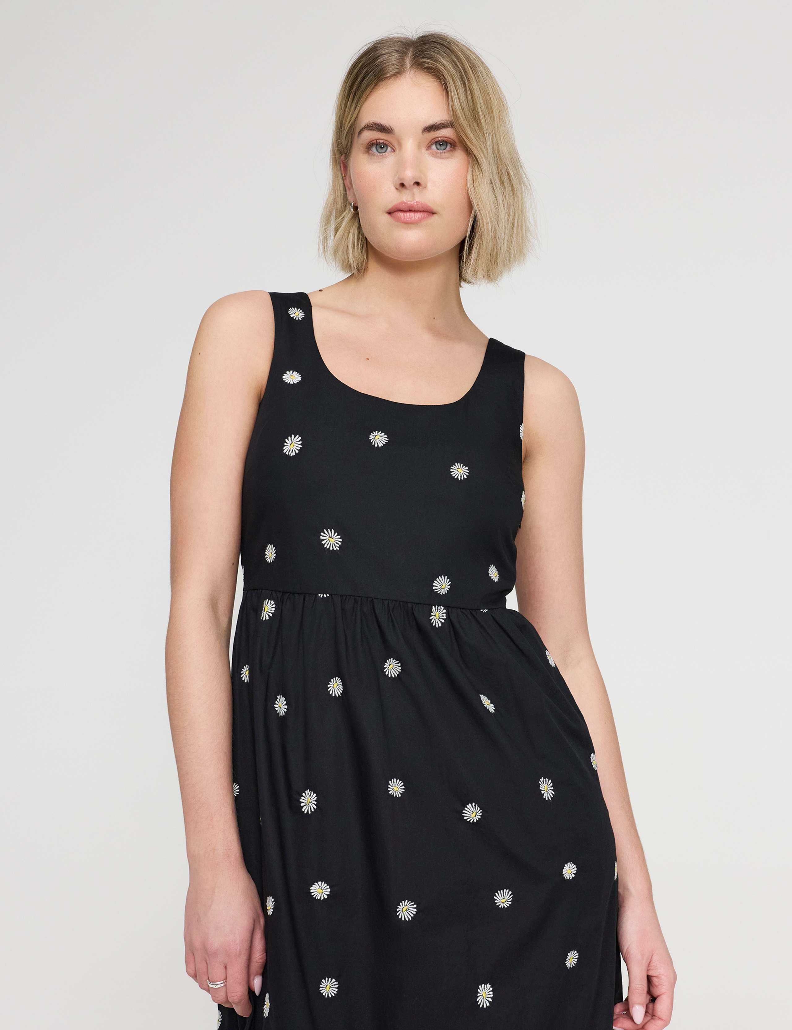 Pure Cotton Embroidered Midi Waisted Dress 6 of 7