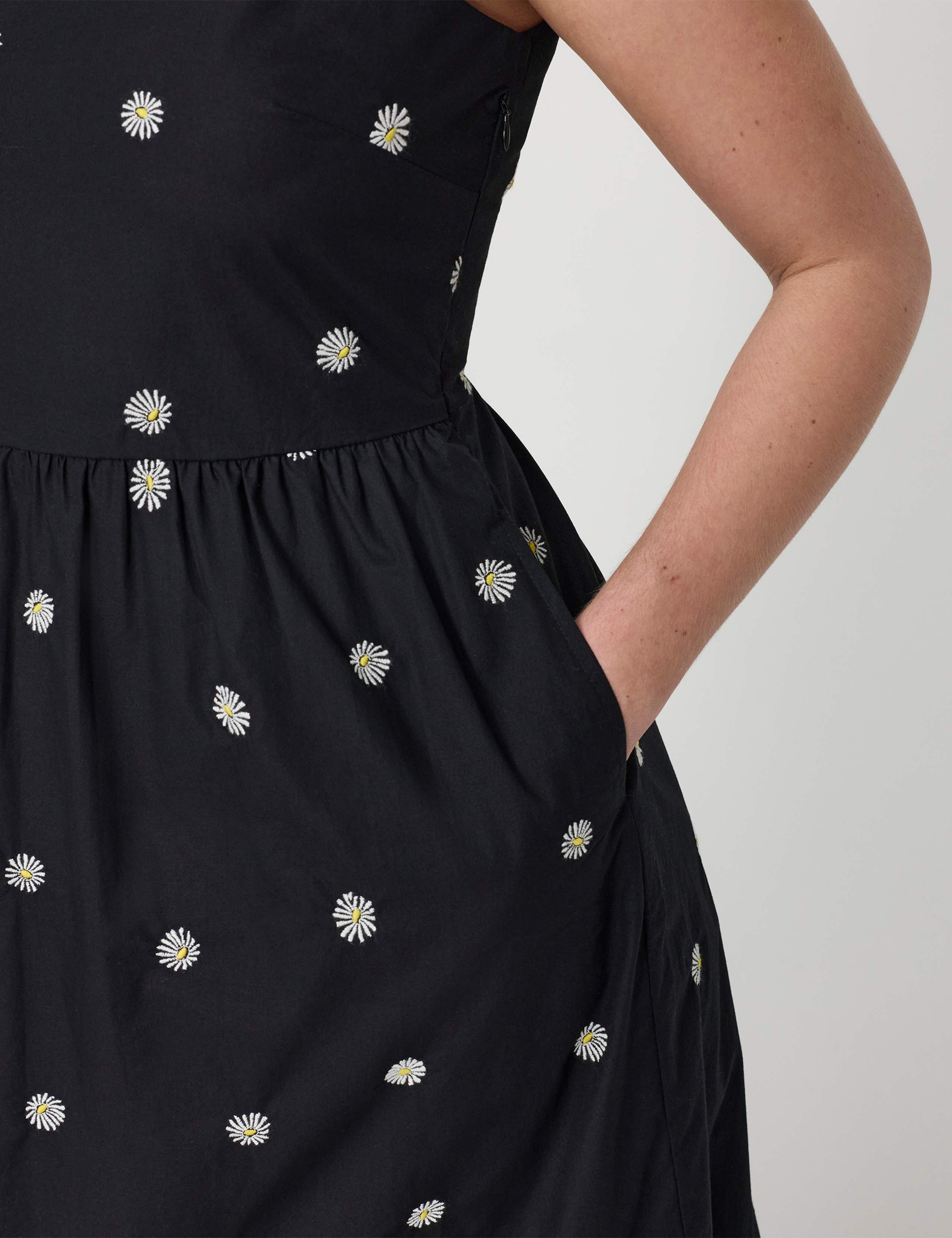 Pure Cotton Embroidered Midi Waisted Dress 7 of 7