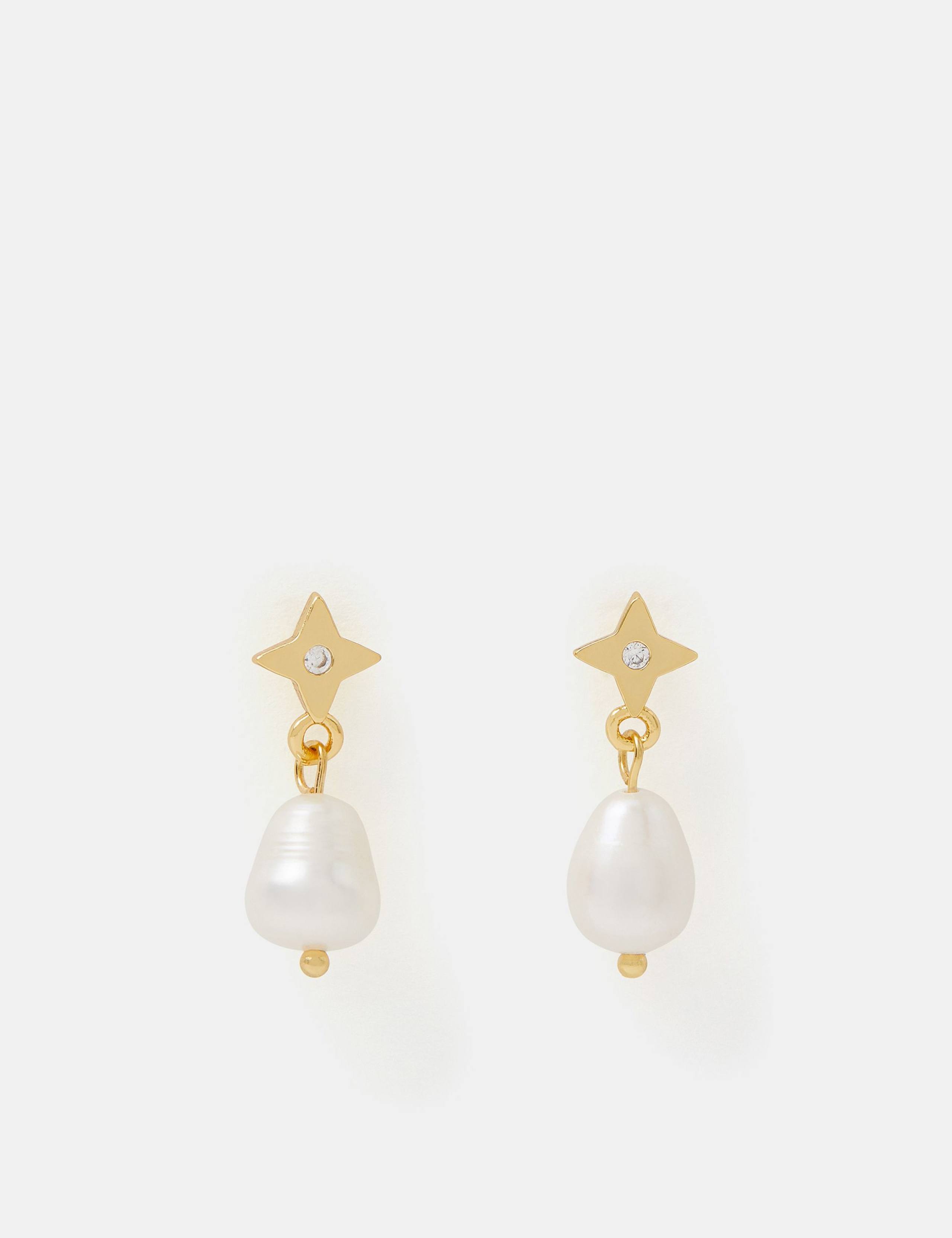 14ct Gold Plated Pearl Drop Earrings 1 of 2