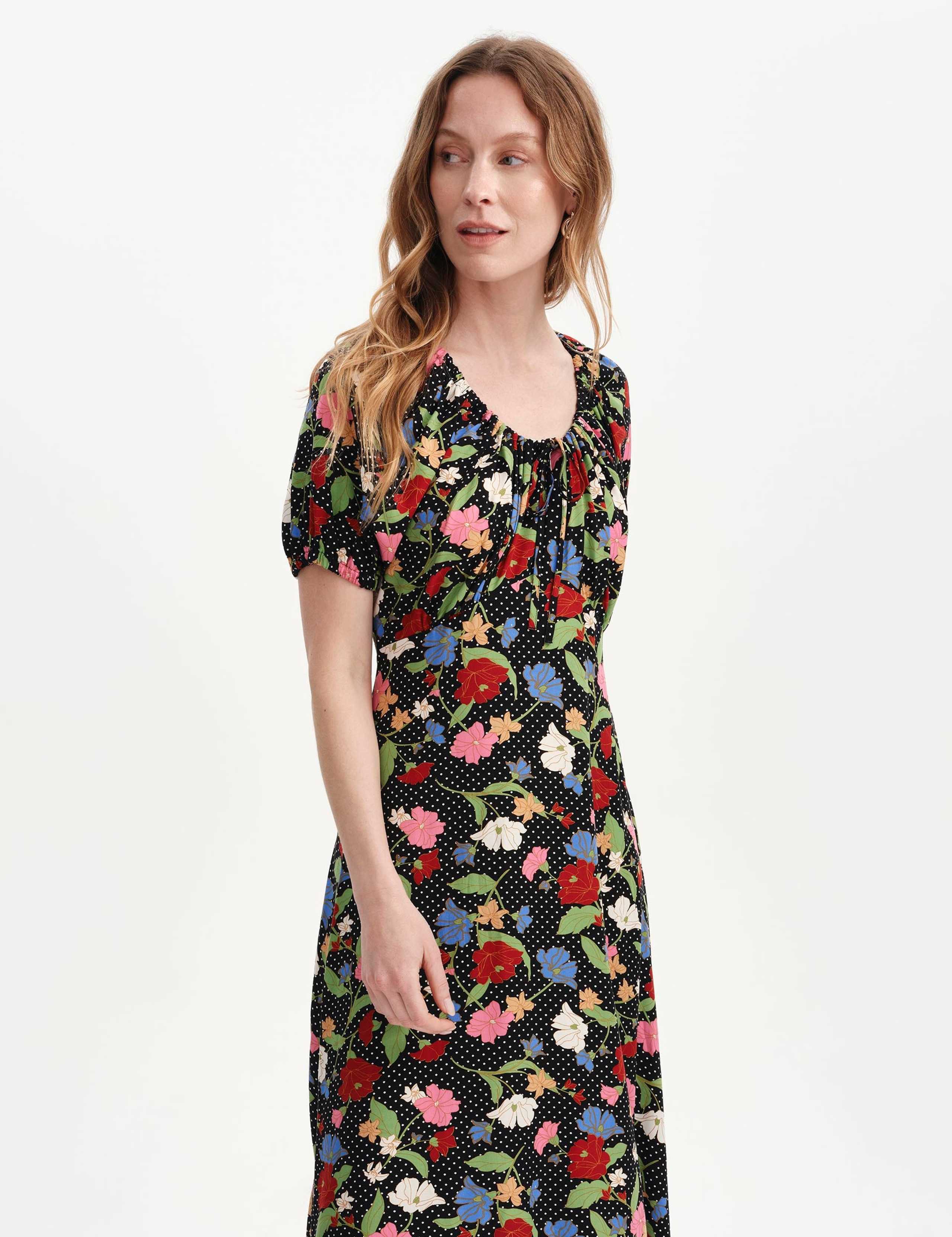Floral Scoop Neck Midi Waisted Dress 2 of 6
