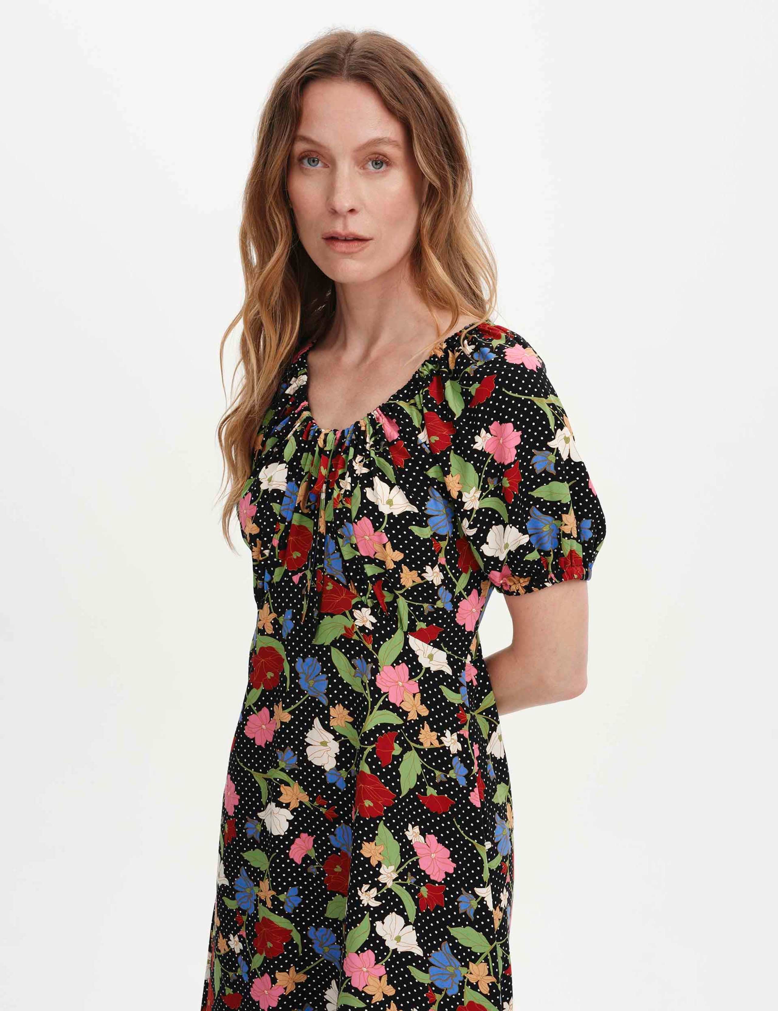 Floral Scoop Neck Midi Waisted Dress 3 of 6