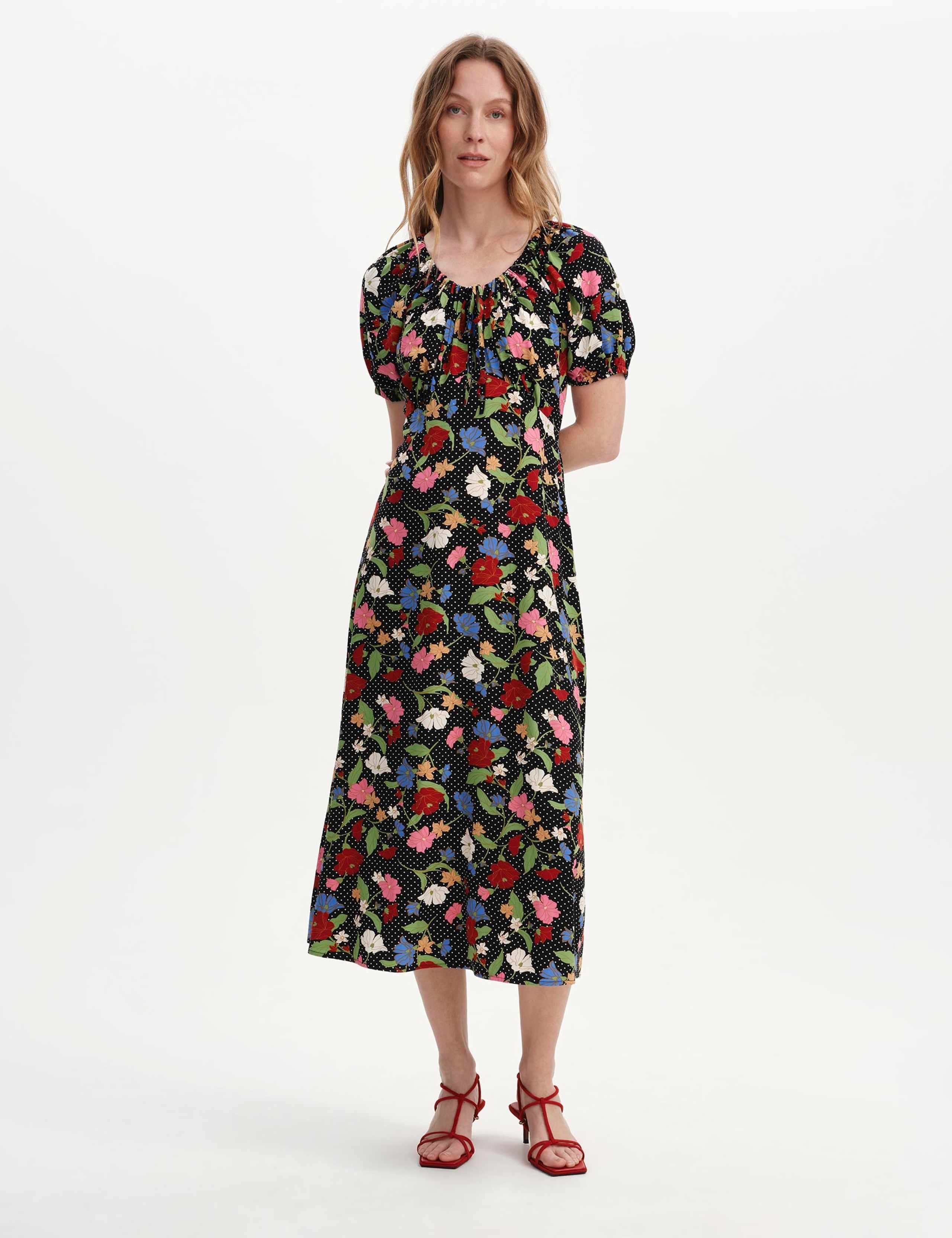 Floral Scoop Neck Midi Waisted Dress 4 of 6