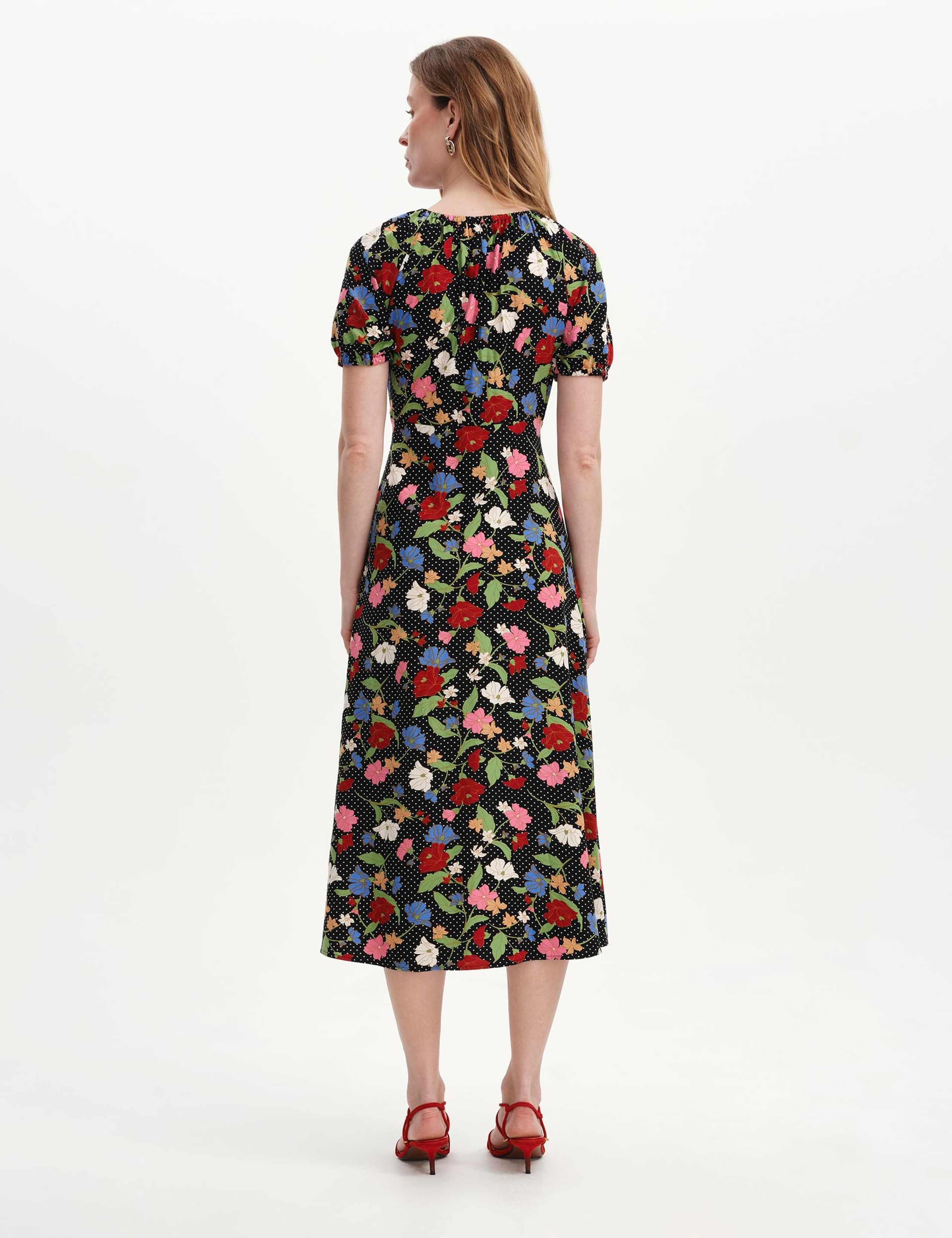 Floral Scoop Neck Midi Waisted Dress 5 of 6
