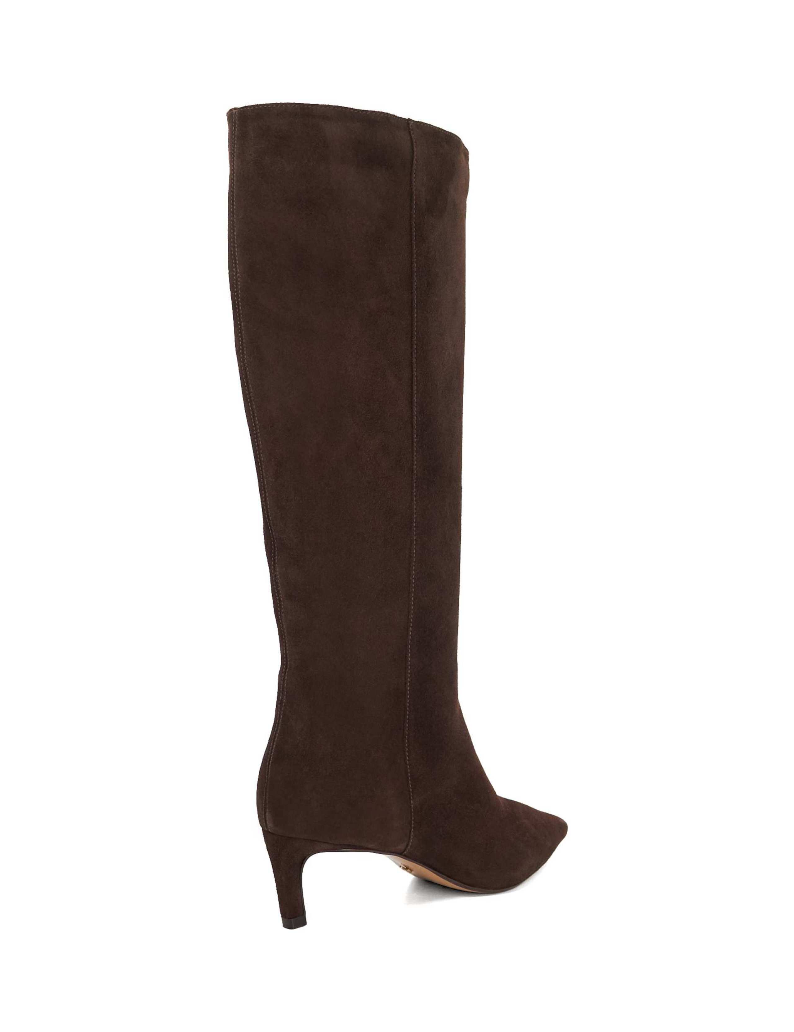 Wide Fit Leather Kitten Heel Knee High Boots 2 of 5