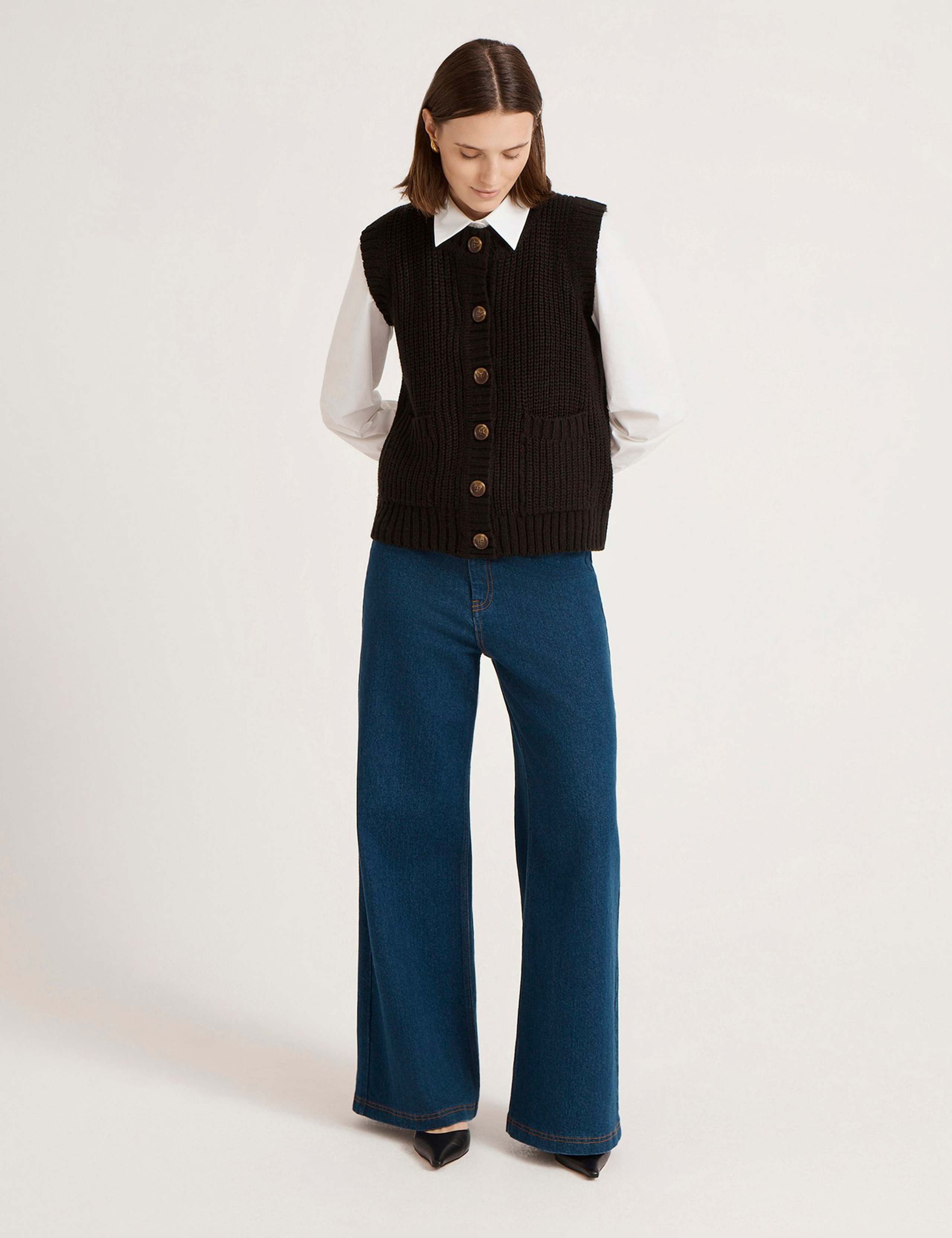 Textured Round Neck Button Knitted Vest 4 of 4