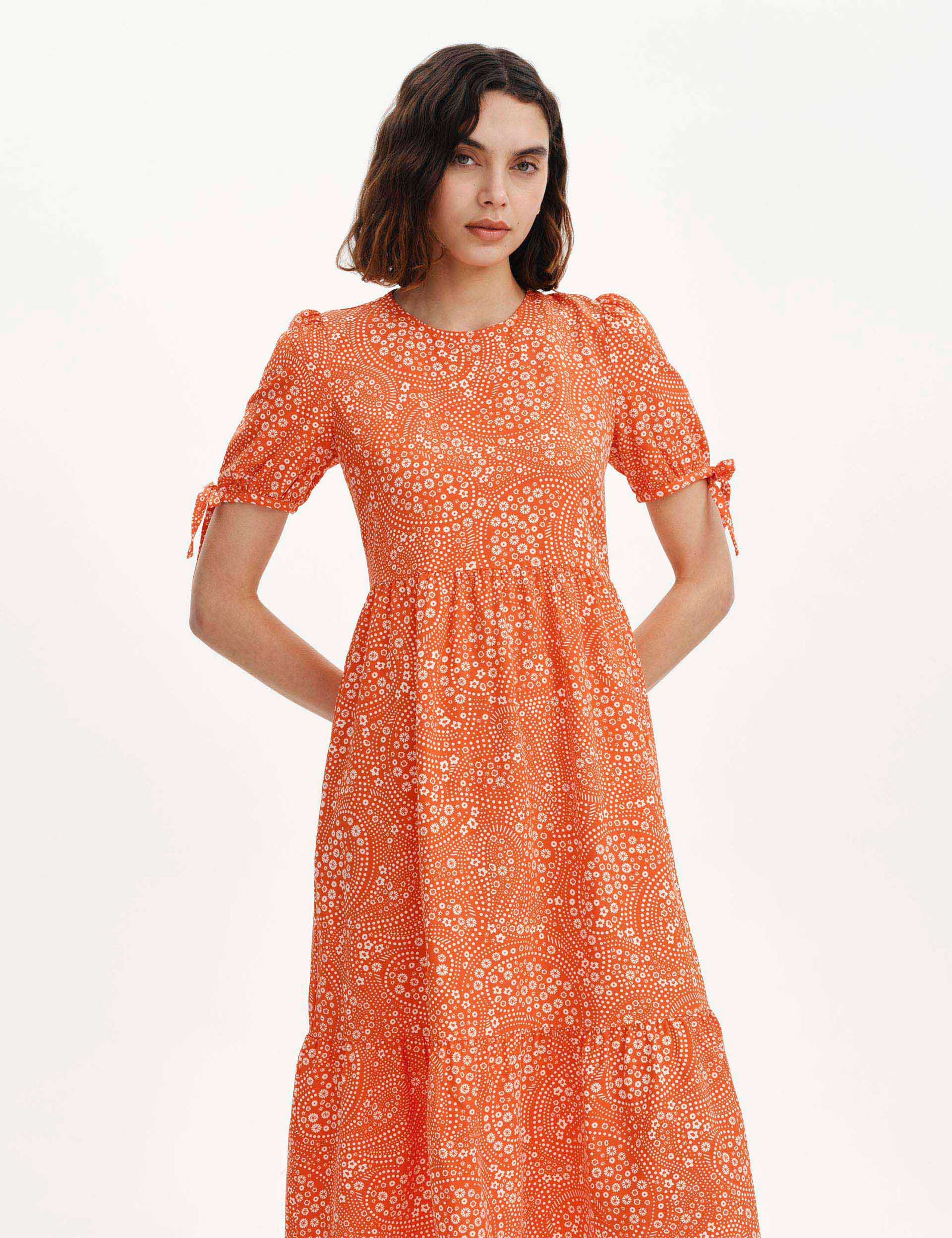 Floral Puff Sleeve Midi Tiered Dress 3 of 6
