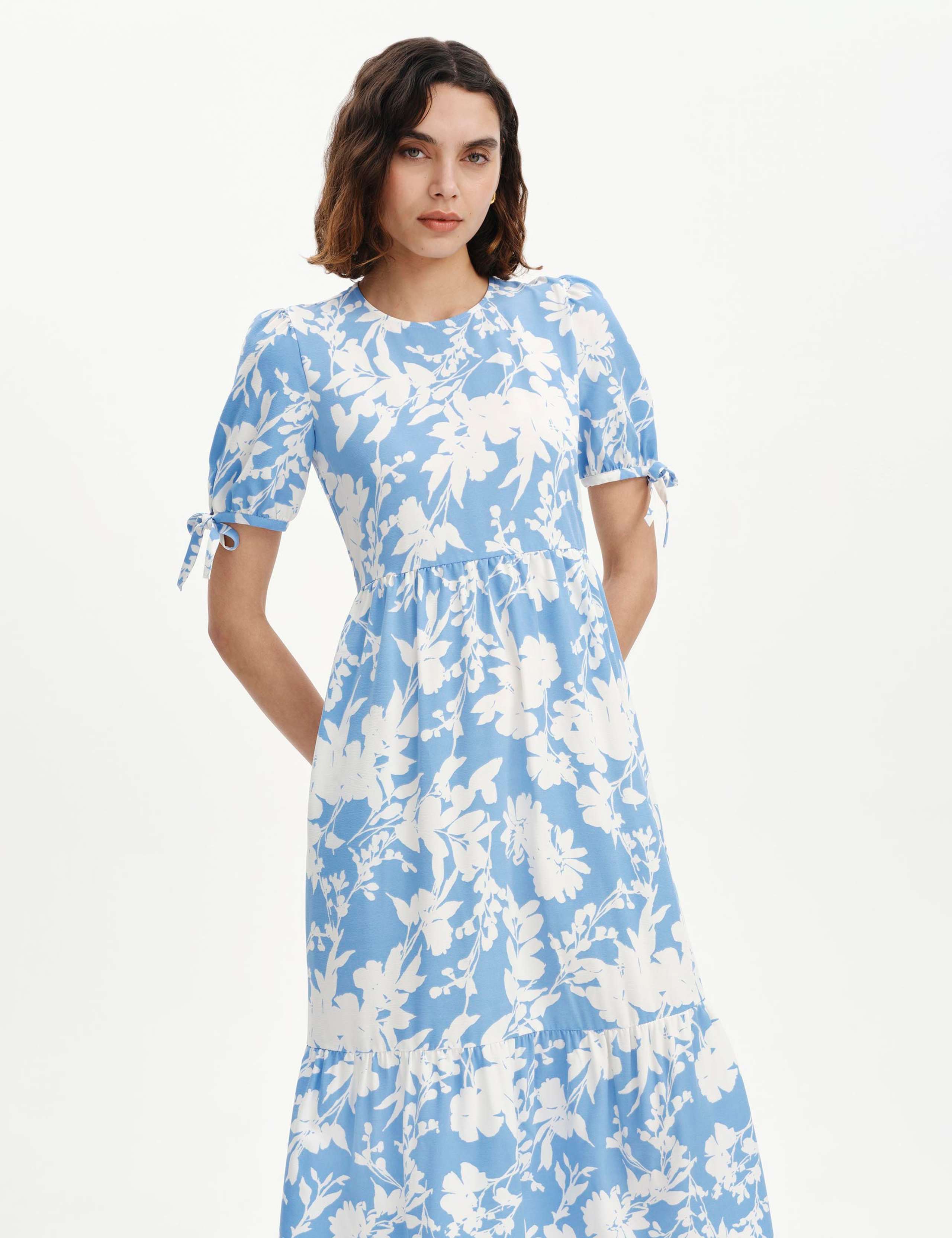 Floral Puff Sleeve Midi Tiered Dress 2 of 6