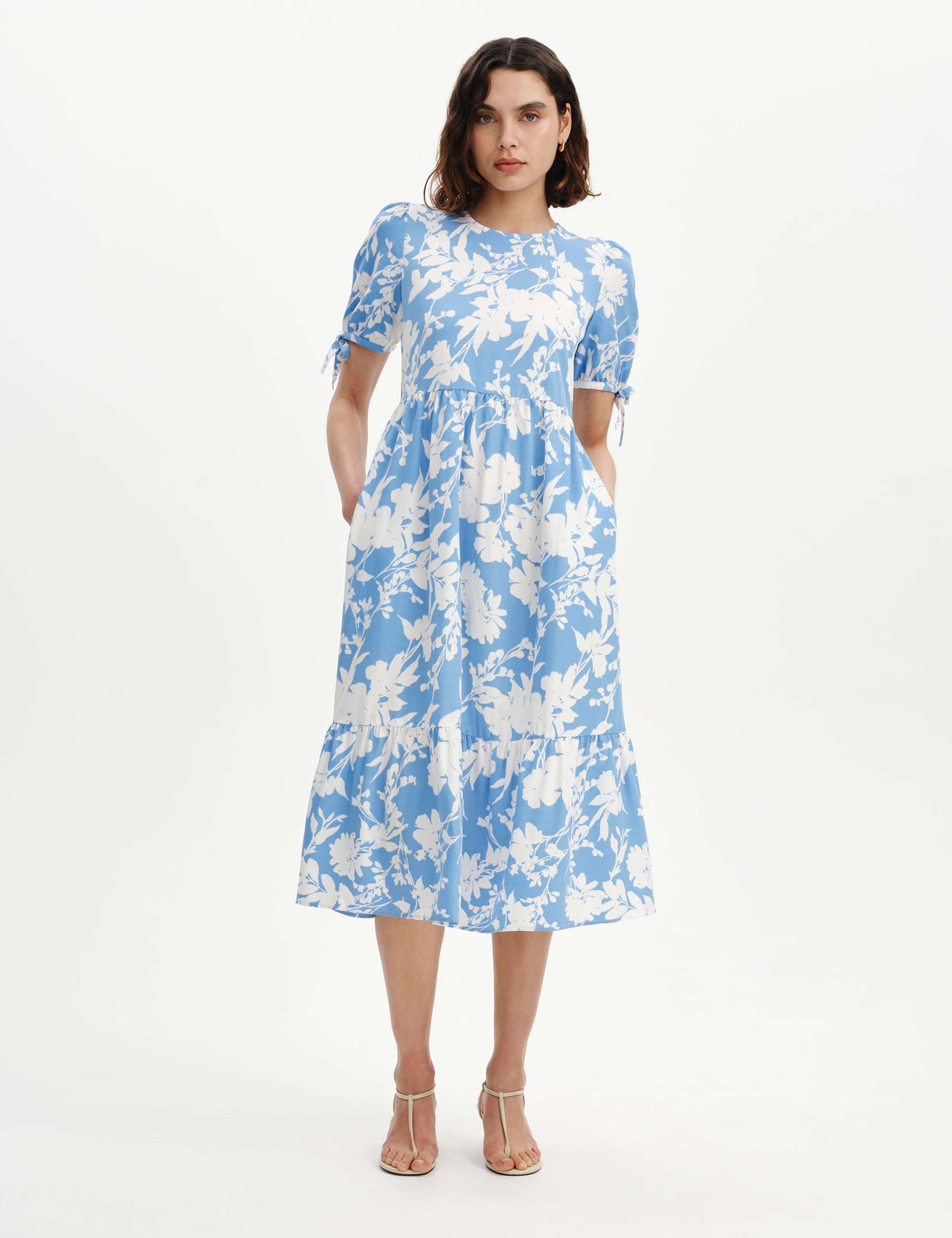 Floral Puff Sleeve Midi Tiered Dress 5 of 6