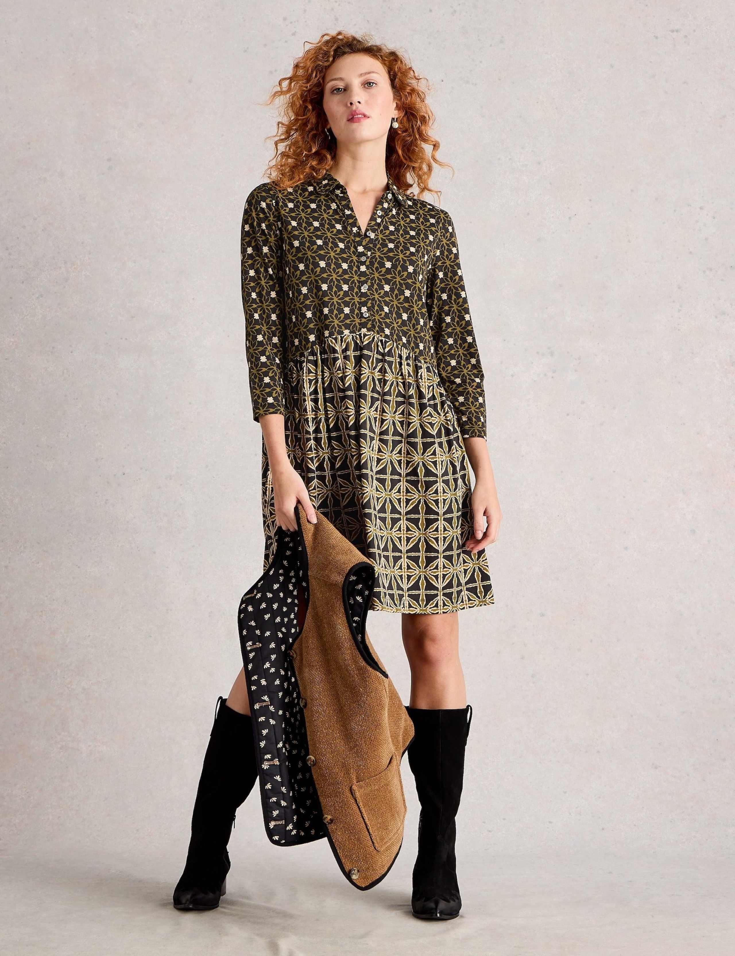 Cotton Blend Floral Knee Length Tea Dress 1 of 6