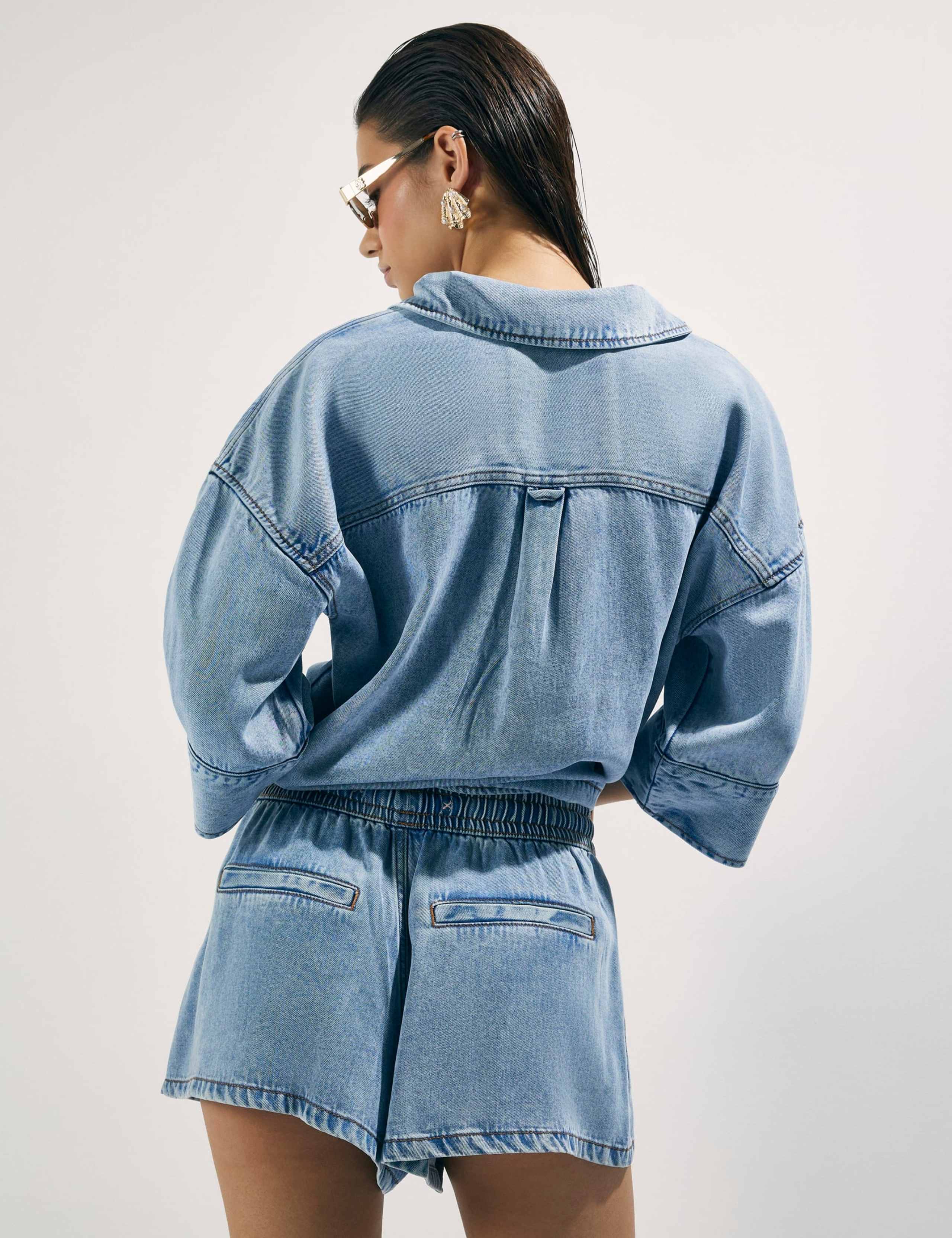 Denim High Waisted Drawstring Shorts 4 of 4
