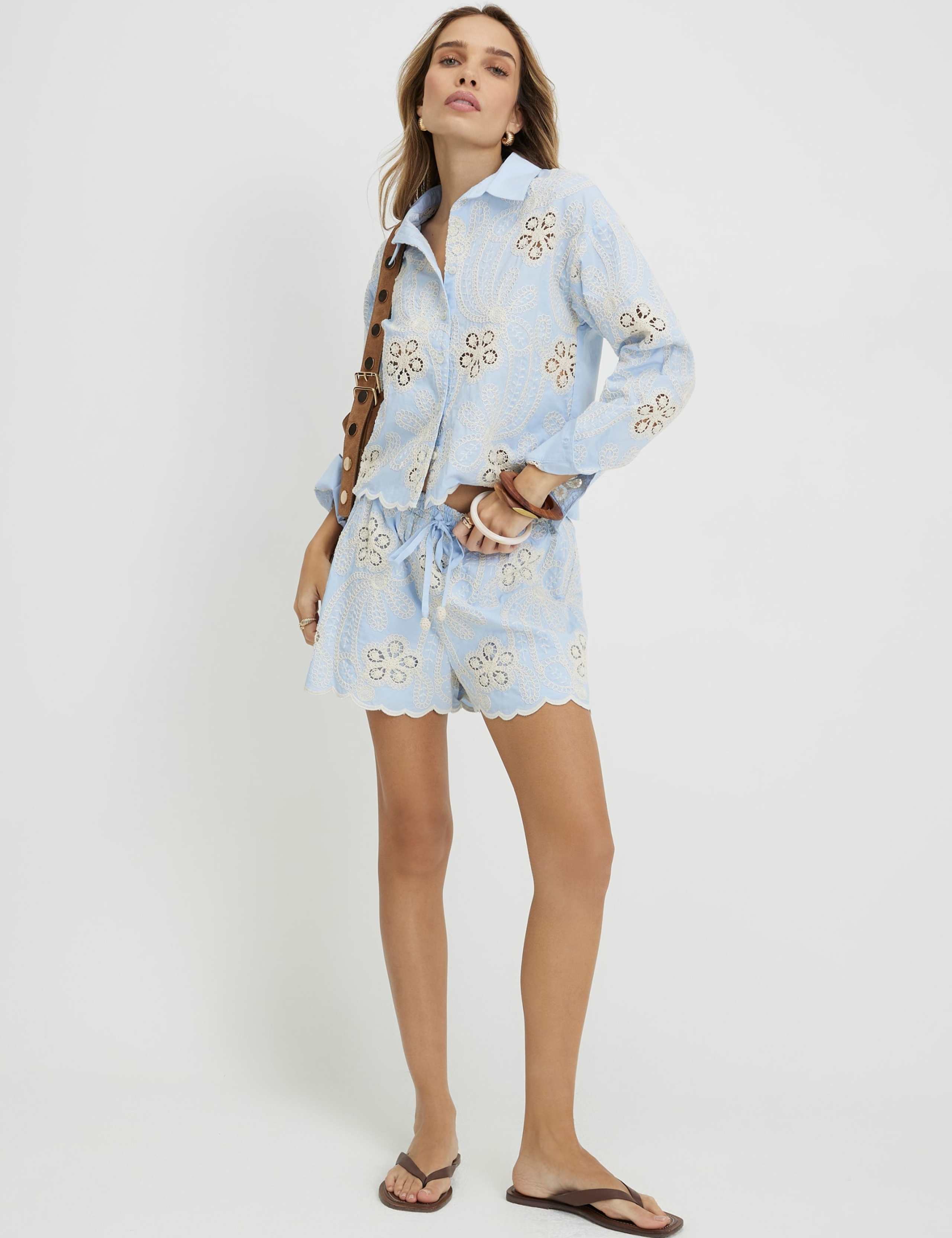 Cotton Blend Embroidered Shorts 1 of 4