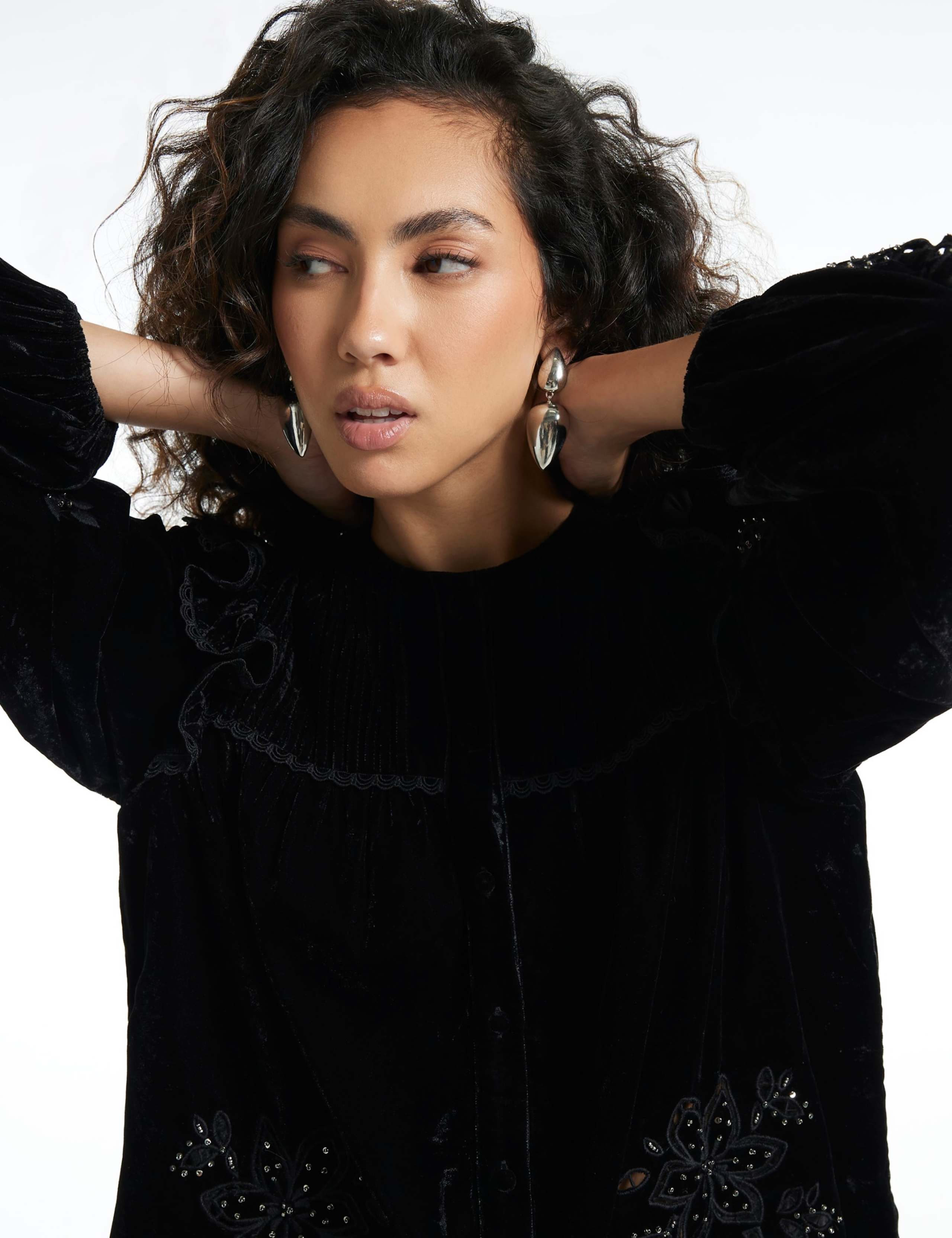 Cutwork Velvet Round Neck Blouse 3 of 3