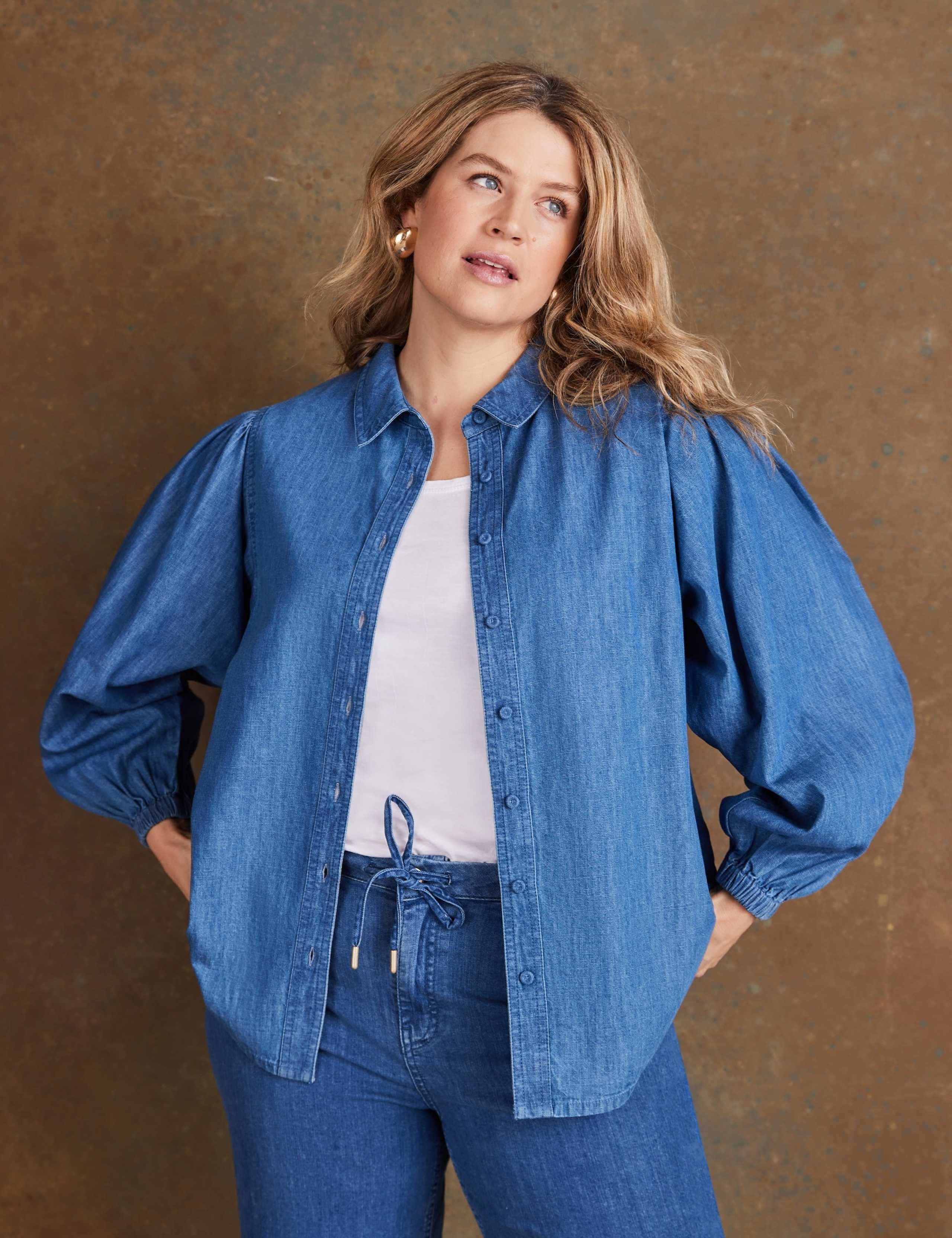 Denim Collared Button Through Shirt 1 of 5