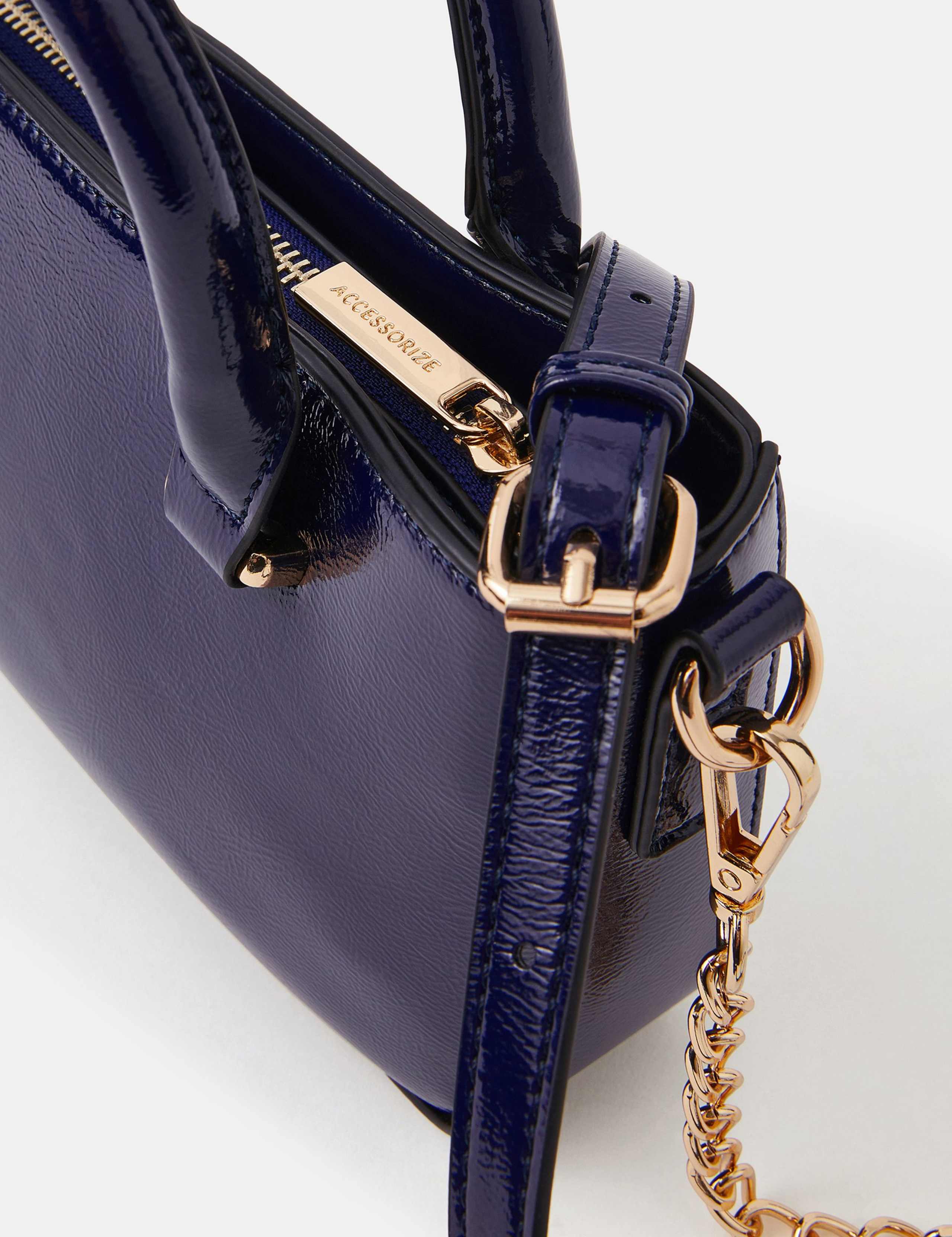 Patent Finish Chain Strap Top Handle Cross Body Bag 3 of 4