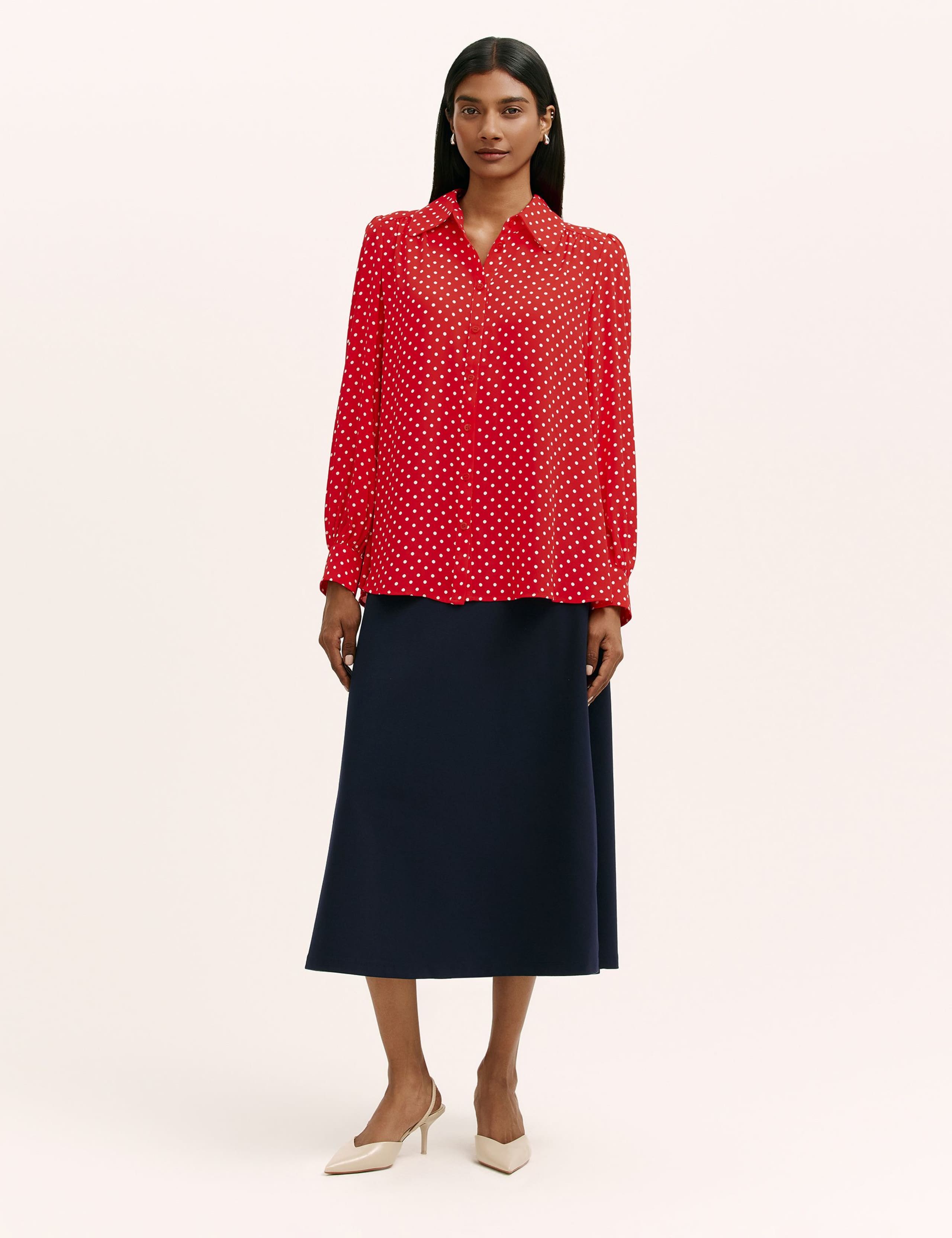 Polka Dot Collared Blouson Sleeve Blouse 2 of 4